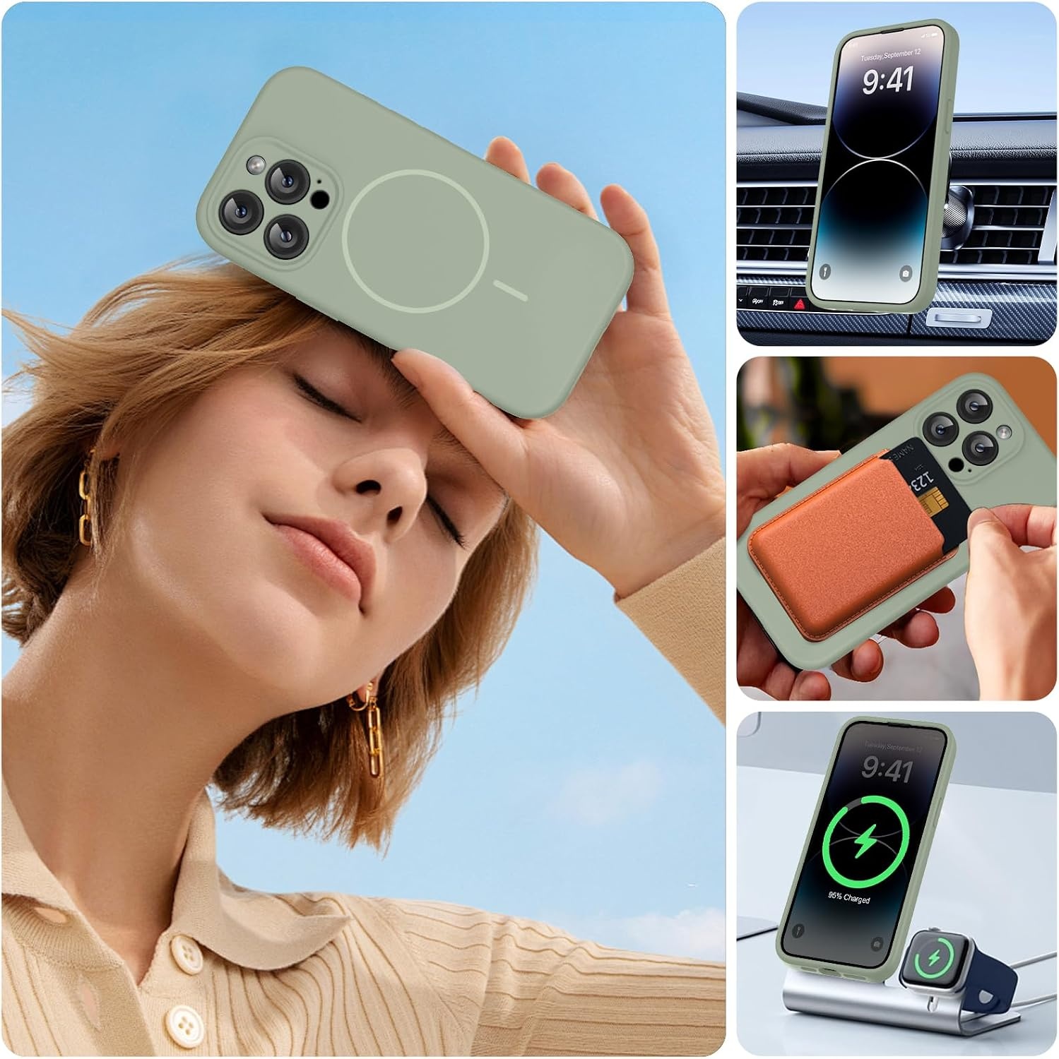 image:imageMiracase Magnetic for iPhone 14 Pro Max Case Silicone Patina Green
