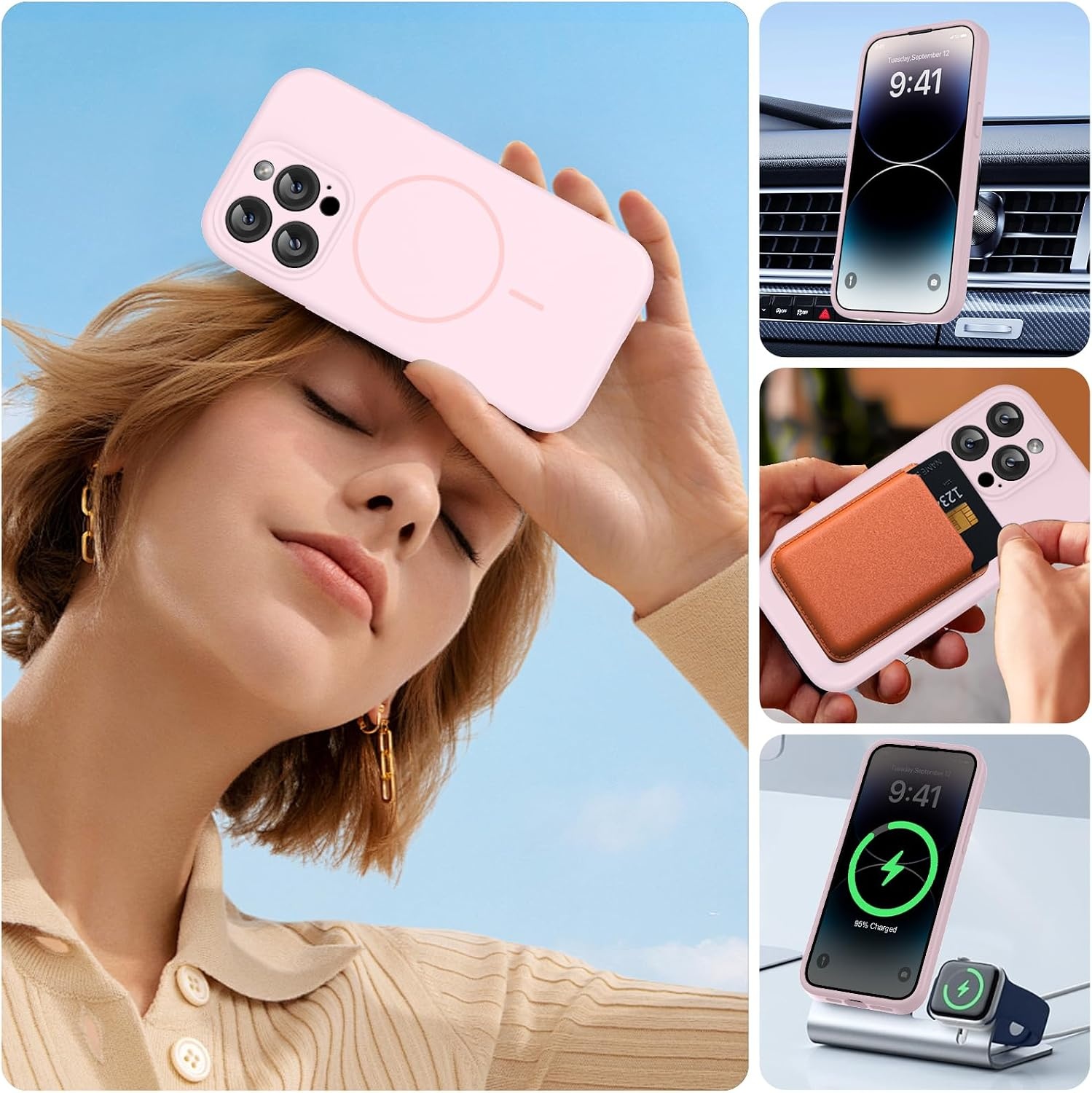image:imageMiracase Magnetic for iPhone 14 Pro Max Case Silicone Sand Pink