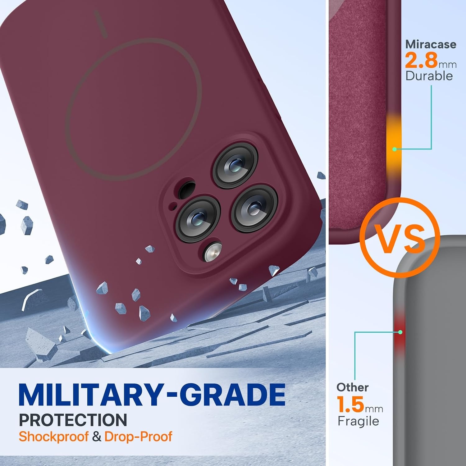 image:imageMiracase Magnetic for iPhone 14 Pro Max Case Silicone Wine Red