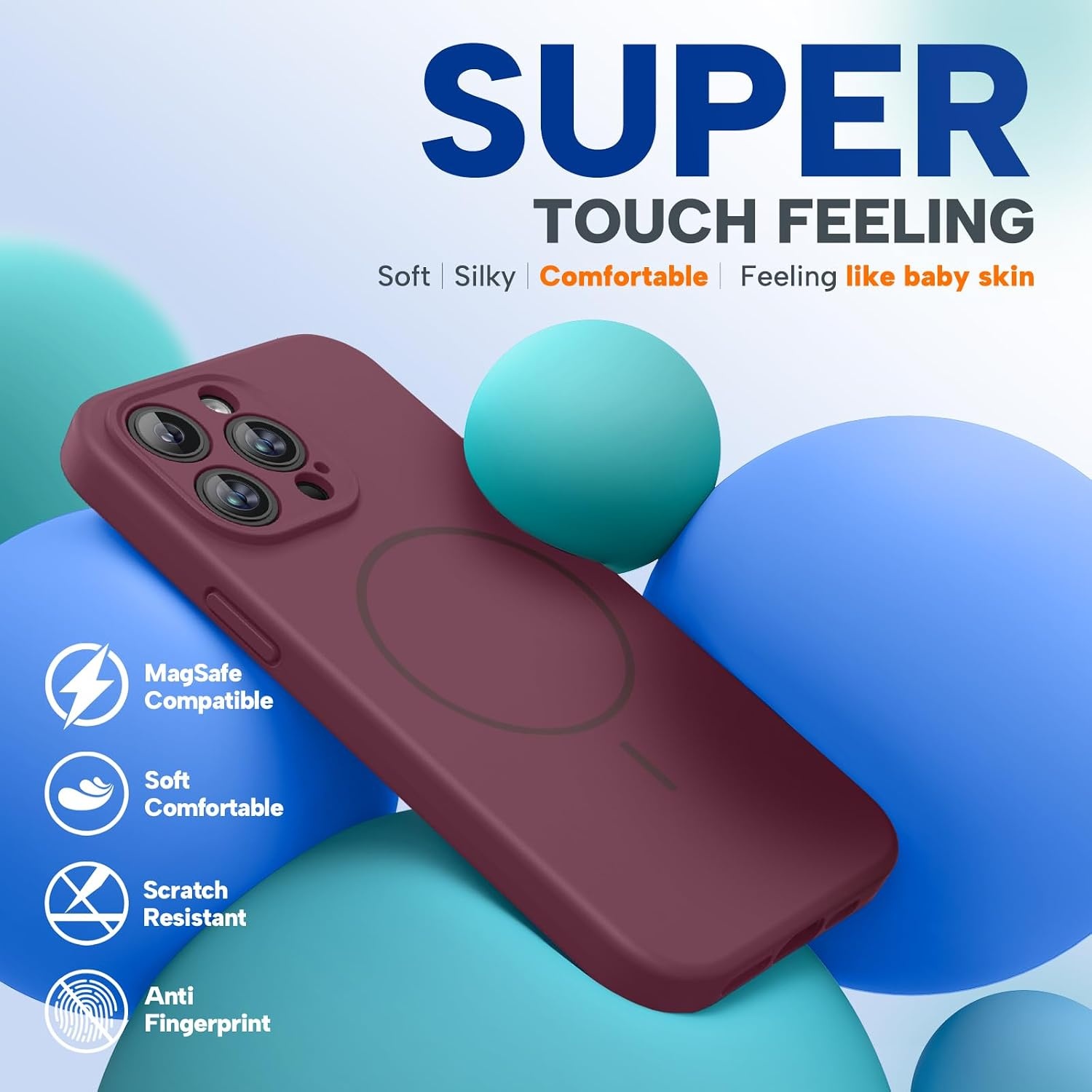 image:imageMiracase Magnetic for iPhone 14 Pro Max Case Silicone Wine Red
