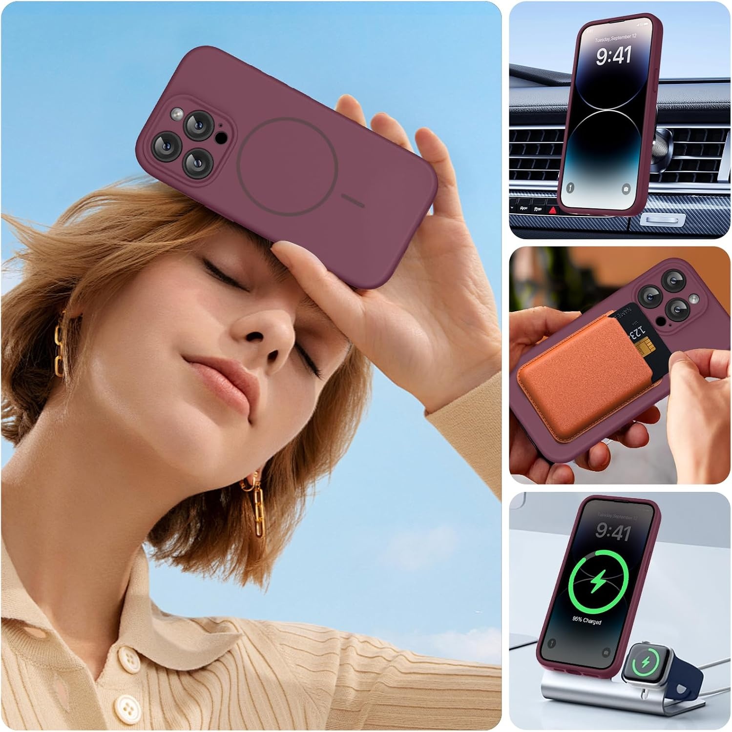image:imageMiracase Magnetic for iPhone 14 Pro Max Case Silicone Wine Red