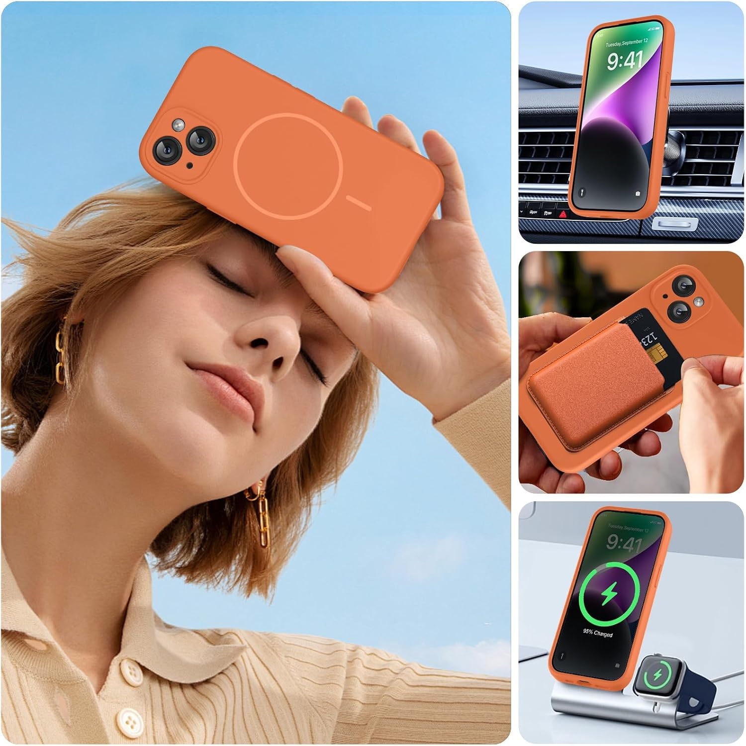 image:imageMiracase Silicone amp Magnetic for iPhone 14 Case Amber Orange