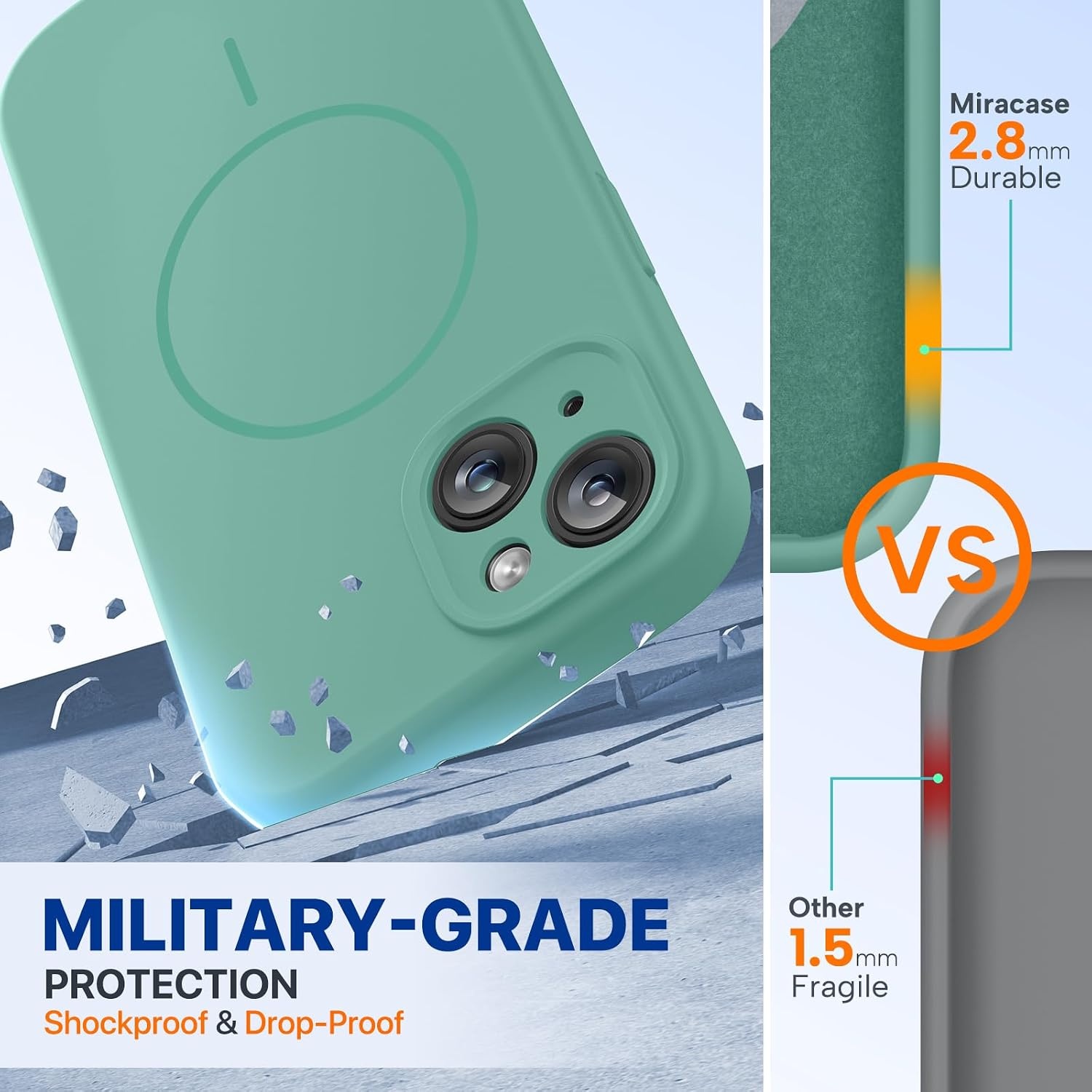 image:imageMiracase Silicone amp Magnetic for iPhone 14 Case Midnight Green