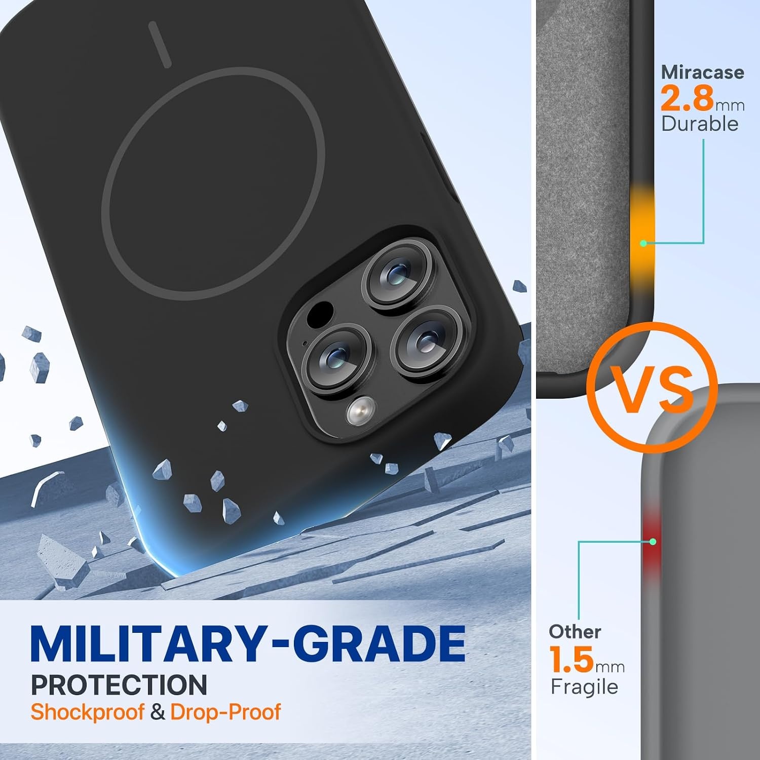 image:imageMiracase Silicone amp Magnetic for iPhone 12 Pro Max Case Black Magnetic