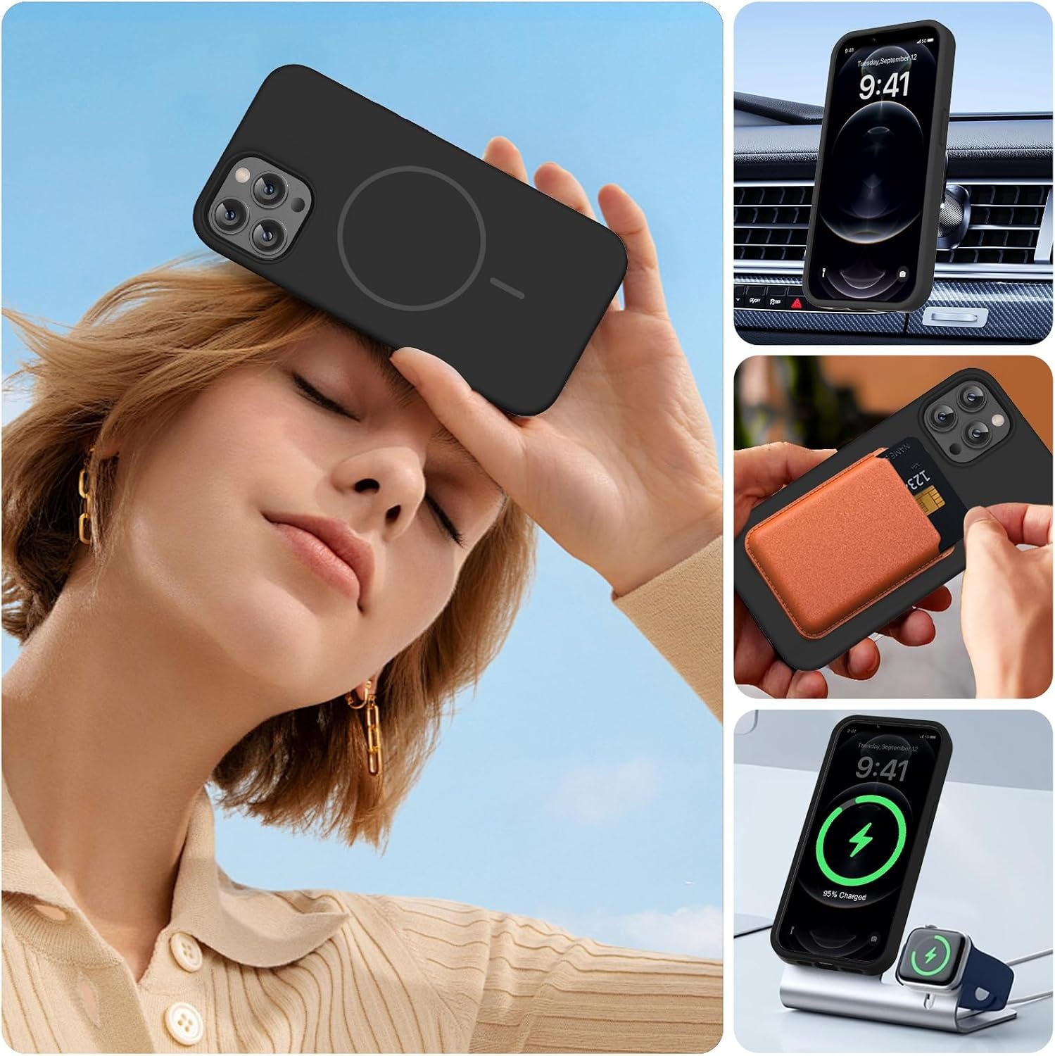 image:imageMiracase Silicone amp Magnetic for iPhone 12 Pro Max Case Black Magnetic
