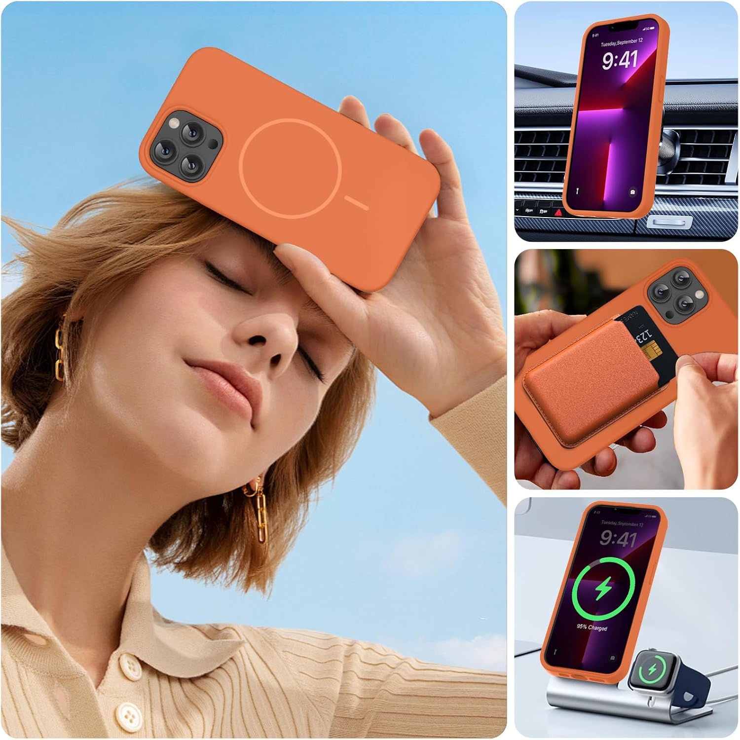 image:imageMiracase Silicone amp Magnetic for iPhone 13 Pro Case Amber Orange