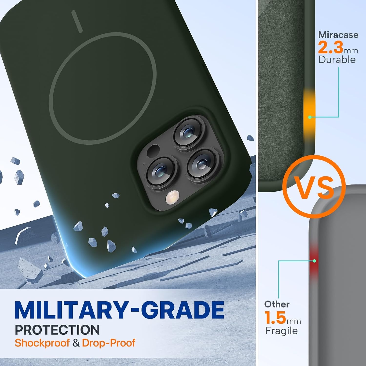 image:imageMiracase Silicone amp Magnetic for iPhone 13 Pro Case Dark Green
