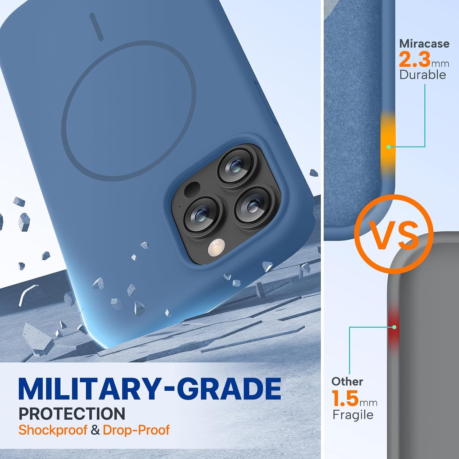 image:imageMiracase Silicone amp Magnetic for iPhone 13 Pro Case Glass Blue