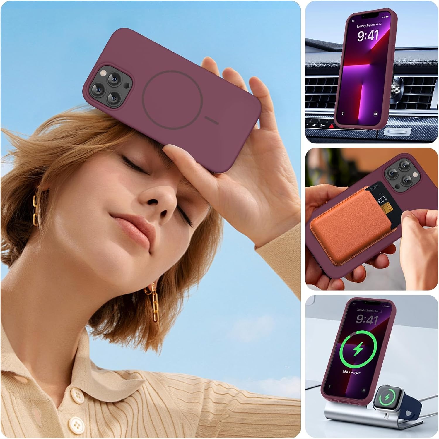 image:imageMiracase Silicone amp Magnetic for iPhone 13 Pro Case Wine Red