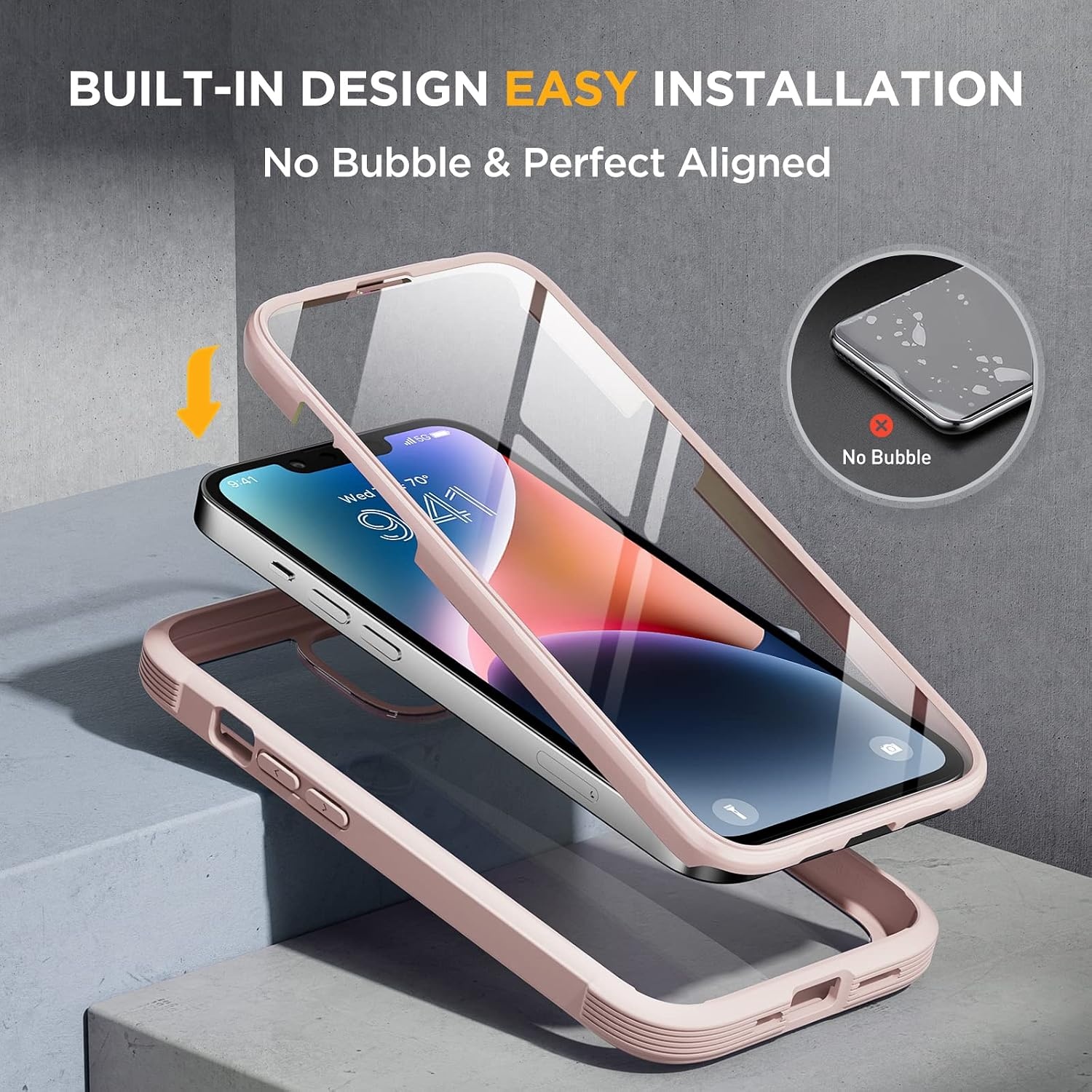 image:imageMiracase Glass Series Designed for iPhone 14 Case 61 inch 2023 Upgrade FullBody Clear Bumper Case with Builtin 9H Tempered Glass Screen Protector and Camera Lens ProtectorCrystal Pink