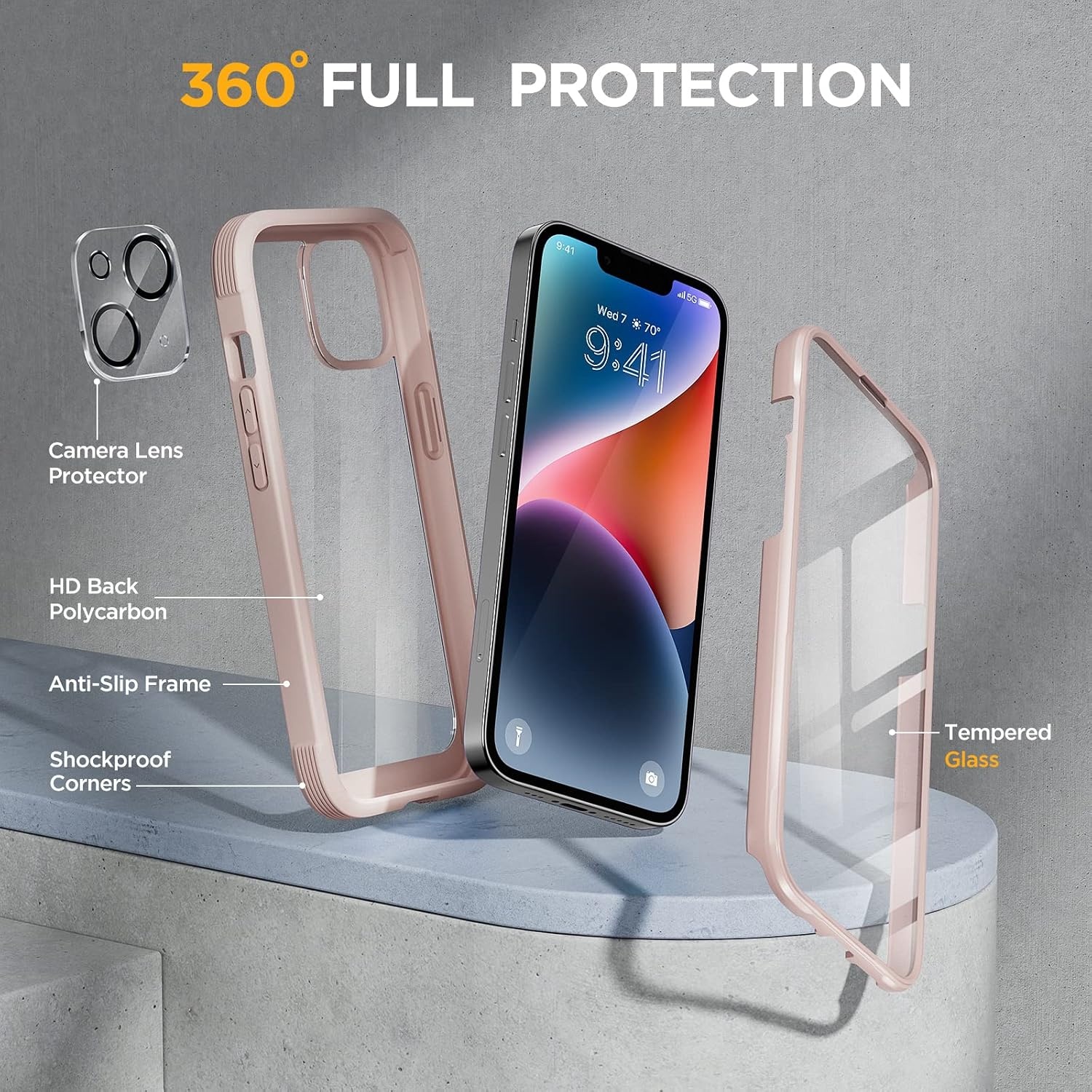 image:imageMiracase Glass Series Designed for iPhone 14 Case 61 inch 2023 Upgrade FullBody Clear Bumper Case with Builtin 9H Tempered Glass Screen Protector and Camera Lens ProtectorCrystal Pink