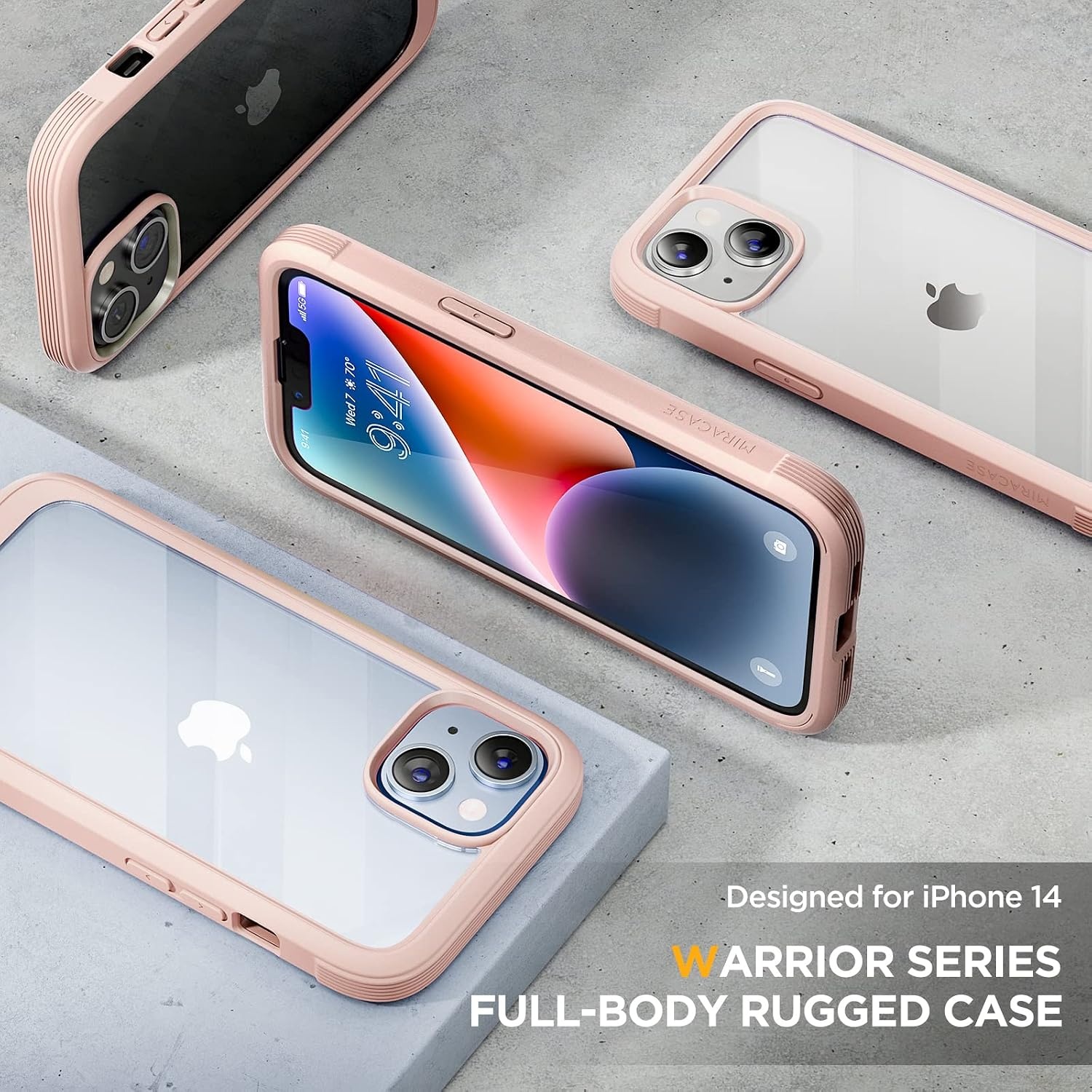 image:imageMiracase Glass Series Designed for iPhone 14 Case 61 inch 2023 Upgrade FullBody Clear Bumper Case with Builtin 9H Tempered Glass Screen Protector and Camera Lens ProtectorCrystal Pink