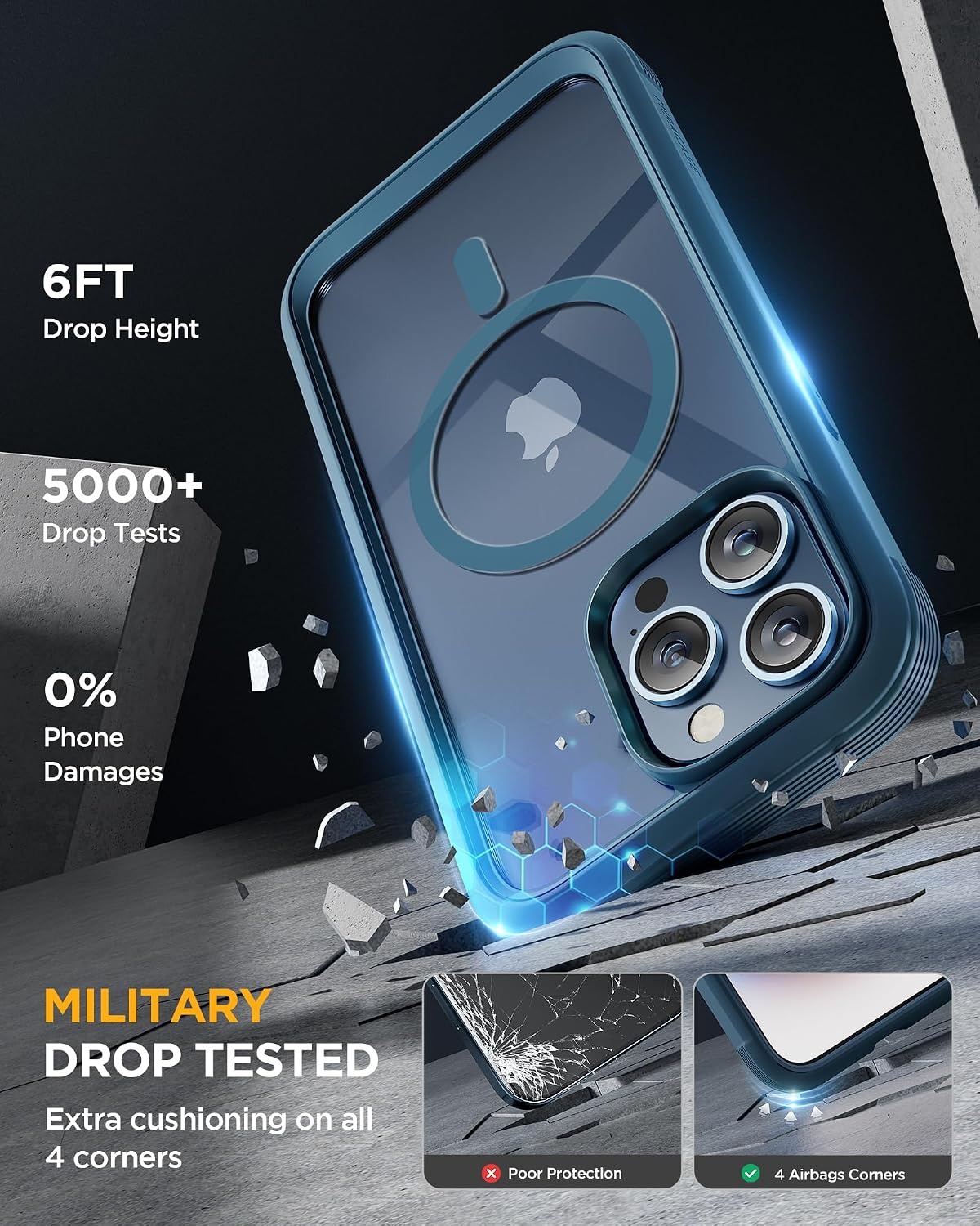image:imageMiracase for iPhone SE Phone Case 3rd2nd Generation 2022 2020 FullBody with Builtin Glass Screen Protector Heavy Duty 360 Protective Shockproof Bumper Cover for iPhone 8SE BlackMagnetic Blue