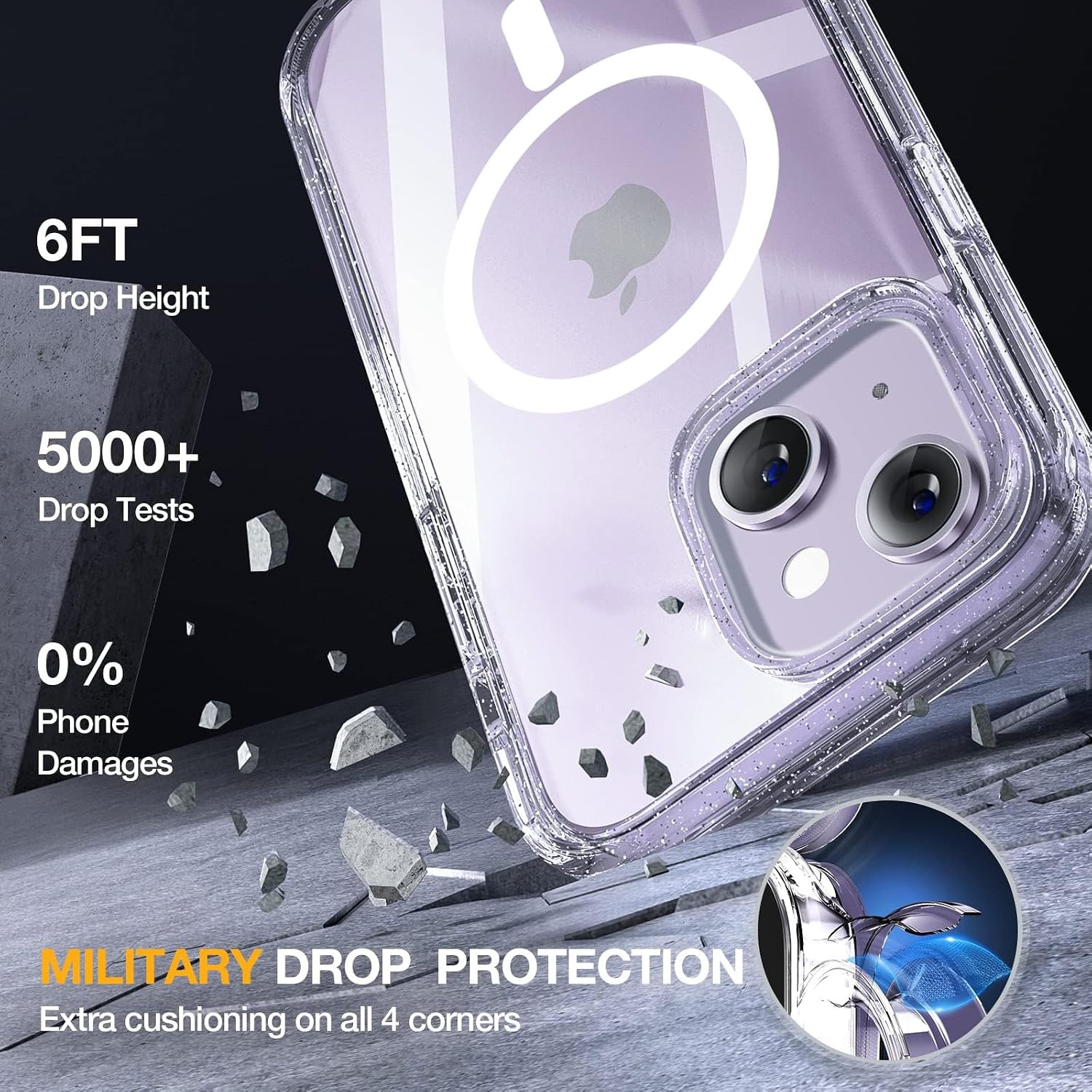 image:imageMiracase for iPhone SE Phone Case 3rd2nd Generation 2022 2020 FullBody with Builtin Glass Screen Protector Heavy Duty 360 Protective Shockproof Bumper Cover for iPhone 8SE BlackMagnetic Clear Glitter