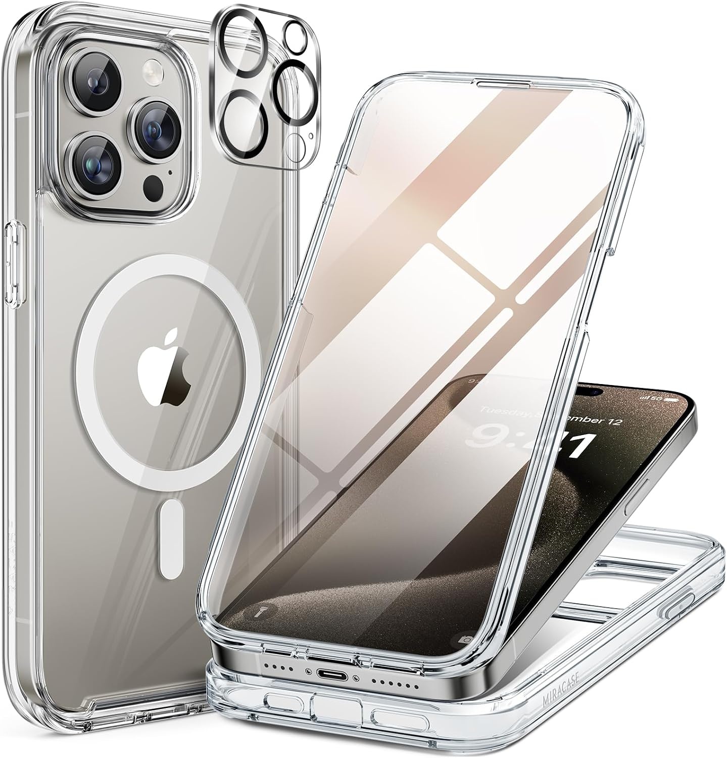 image:imageMiracase for iPhone SE Phone Case 3rd2nd Generation 2022 2020 FullBody with Builtin Glass Screen Protector Heavy Duty 360 Protective Shockproof Bumper Cover for iPhone 8SE BlackMagnetic Clear