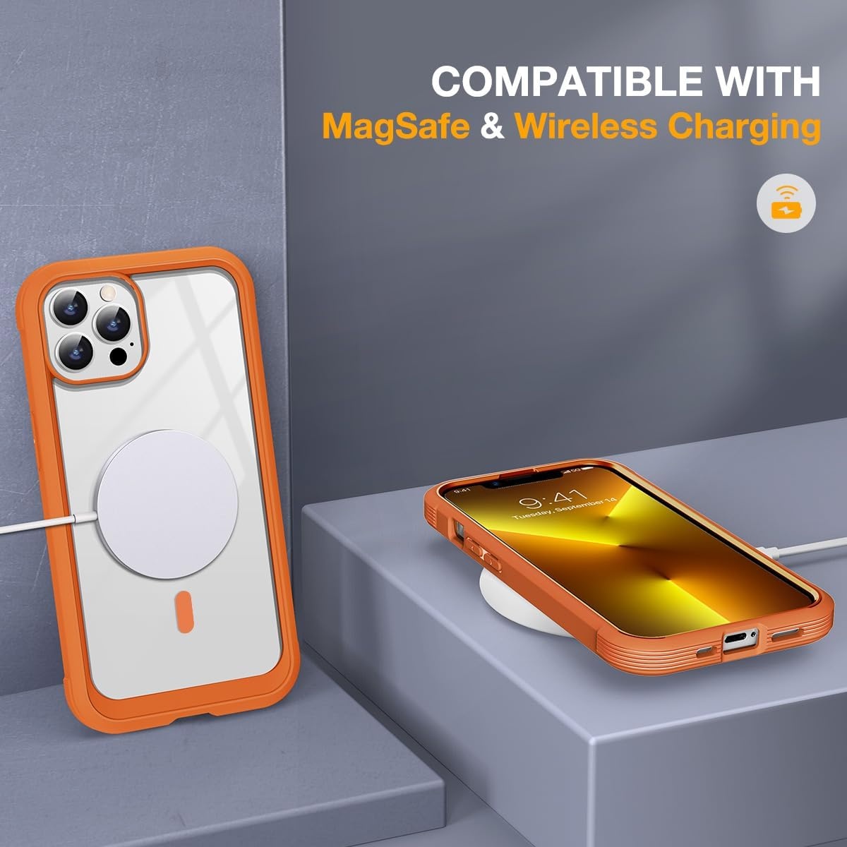 image:imageMiracase for iPhone SE Phone Case 3rd2nd Generation 2022 2020 FullBody with Builtin Glass Screen Protector Heavy Duty 360 Protective Shockproof Bumper Cover for iPhone 8SE BlackMagnetic Orange