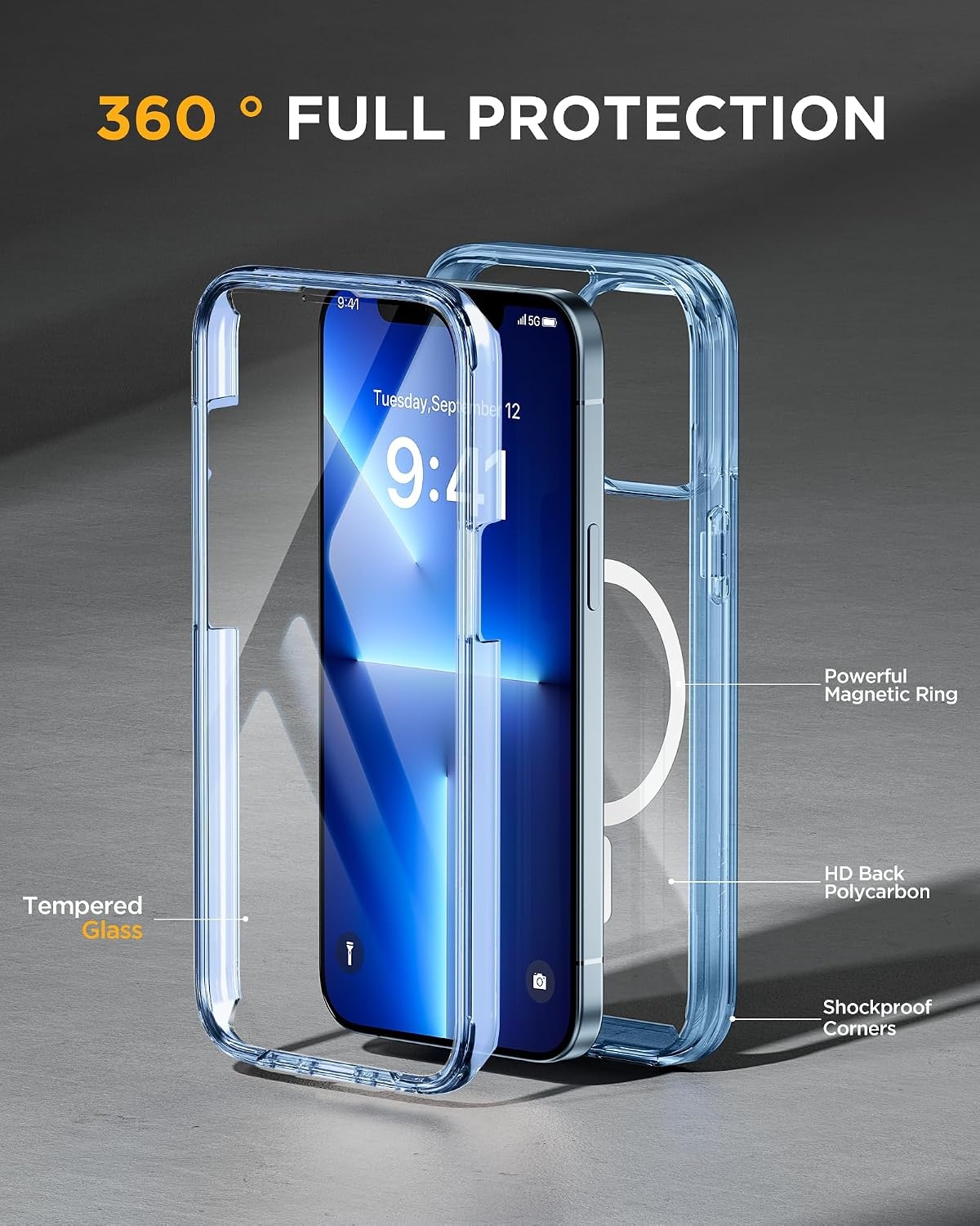 image:imageMiracase for iPhone SE Phone Case 3rd2nd Generation 2022 2020 FullBody with Builtin Glass Screen Protector Heavy Duty 360 Protective Shockproof Bumper Cover for iPhone 8SE BlackMagnetic Clear Blue