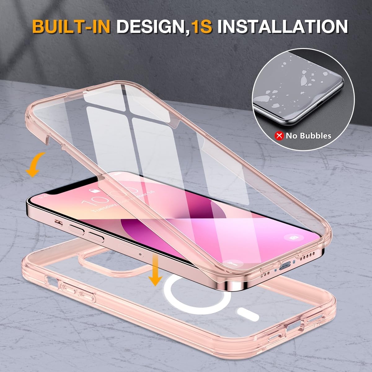 image:imageMiracase for iPhone SE Phone Case 3rd2nd Generation 2022 2020 FullBody with Builtin Glass Screen Protector Heavy Duty 360 Protective Shockproof Bumper Cover for iPhone 8SE BlackMagnetic Clear Pink