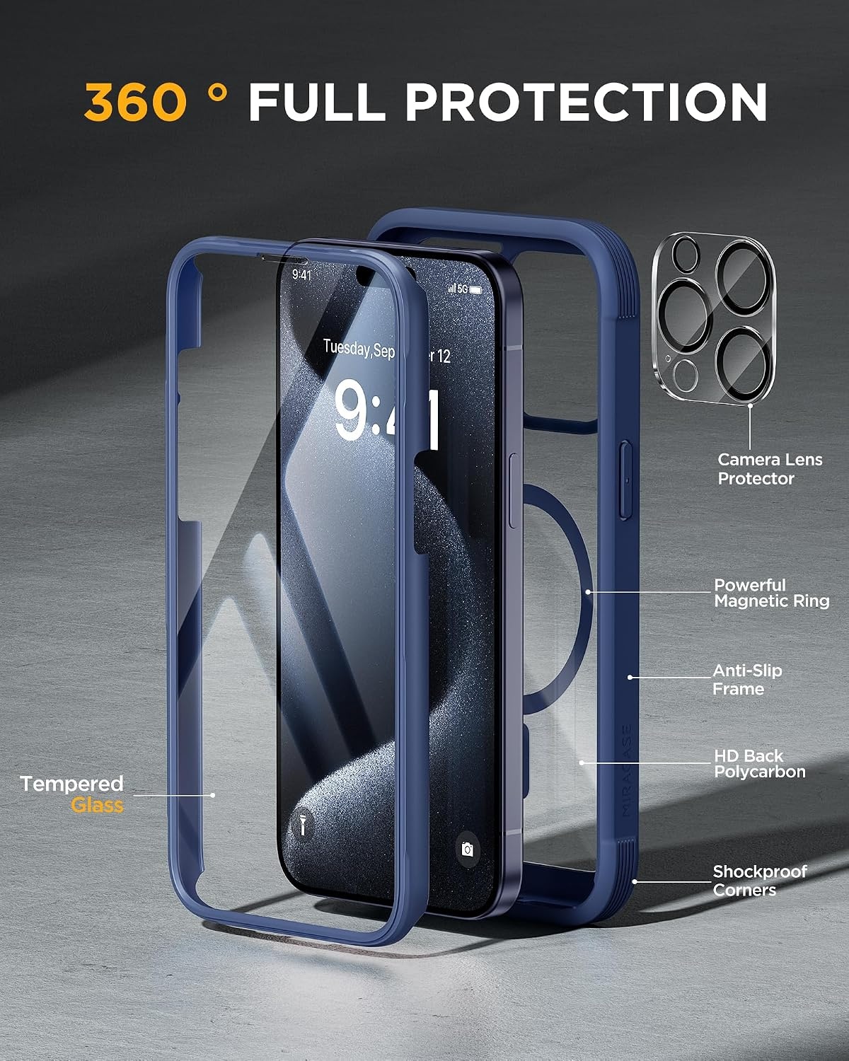 image:imageMiracase for iPhone SE Phone Case 3rd2nd Generation 2022 2020 FullBody with Builtin Glass Screen Protector Heavy Duty 360 Protective Shockproof Bumper Cover for iPhone 8SE BlackMagnetic Blue