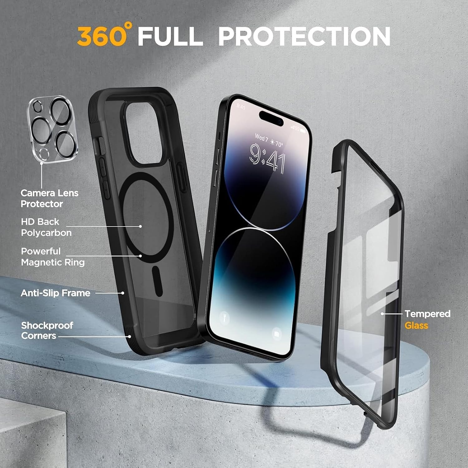 image:imageMiracase for iPhone SE Phone Case 3rd2nd Generation 2022 2020 FullBody with Builtin Glass Screen Protector Heavy Duty 360 Protective Shockproof Bumper Cover for iPhone 8SE BlackMagnetic Matte Black