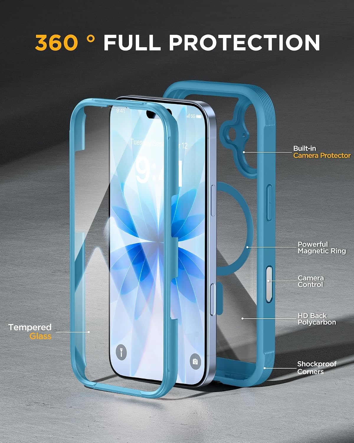 image:imageMiracase for iPhone SE Phone Case 3rd2nd Generation 2022 2020 FullBody with Builtin Glass Screen Protector Heavy Duty 360 Protective Shockproof Bumper Cover for iPhone 8SE BlackMagnetic Blue