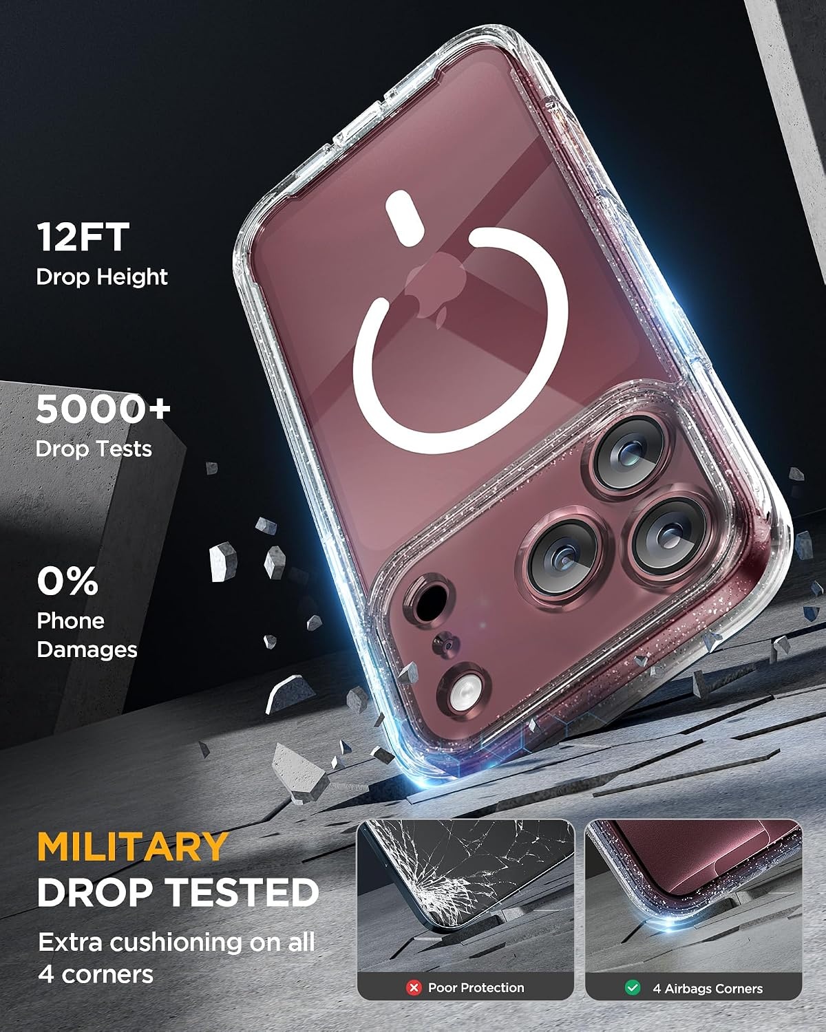 image:imageMiracase for iPhone SE Phone Case 3rd2nd Generation 2022 2020 FullBody with Builtin Glass Screen Protector Heavy Duty 360 Protective Shockproof Bumper Cover for iPhone 8SE BlackClear Glitter