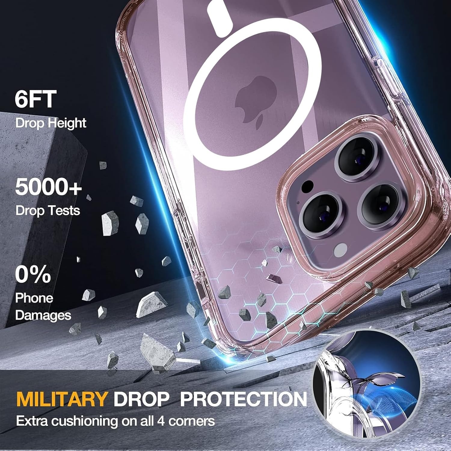 image:imageMiracase for iPhone SE Phone Case 3rd2nd Generation 2022 2020 FullBody with Builtin Glass Screen Protector Heavy Duty 360 Protective Shockproof Bumper Cover for iPhone 8SE BlackMagnetic Clear Pink