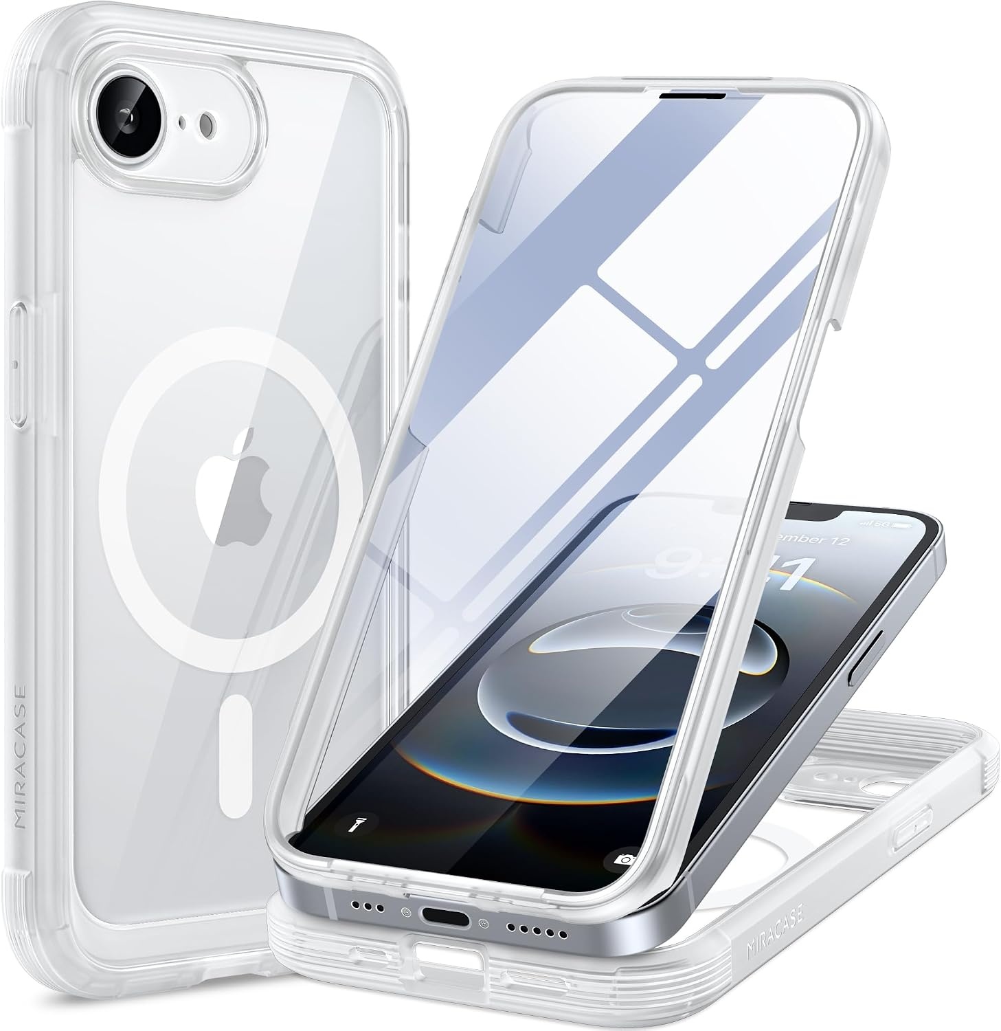 image:imageMiracase for iPhone SE Phone Case 3rd2nd Generation 2022 2020 FullBody with Builtin Glass Screen Protector Heavy Duty 360 Protective Shockproof Bumper Cover for iPhone 8SE BlackMatte Clear