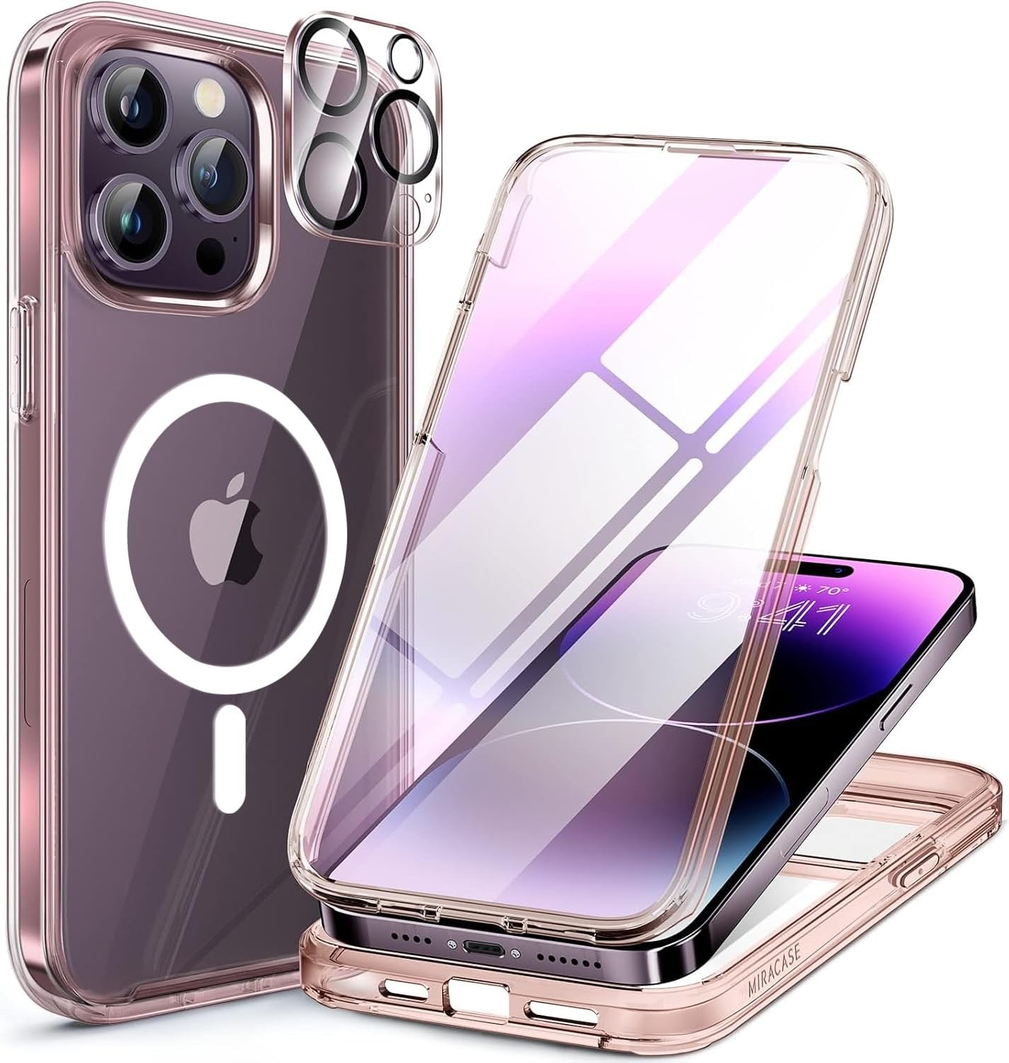 image:imageMiracase for iPhone SE Phone Case 3rd2nd Generation 2022 2020 FullBody with Builtin Glass Screen Protector Heavy Duty 360 Protective Shockproof Bumper Cover for iPhone 8SE BlackMagnetic Clear Pink
