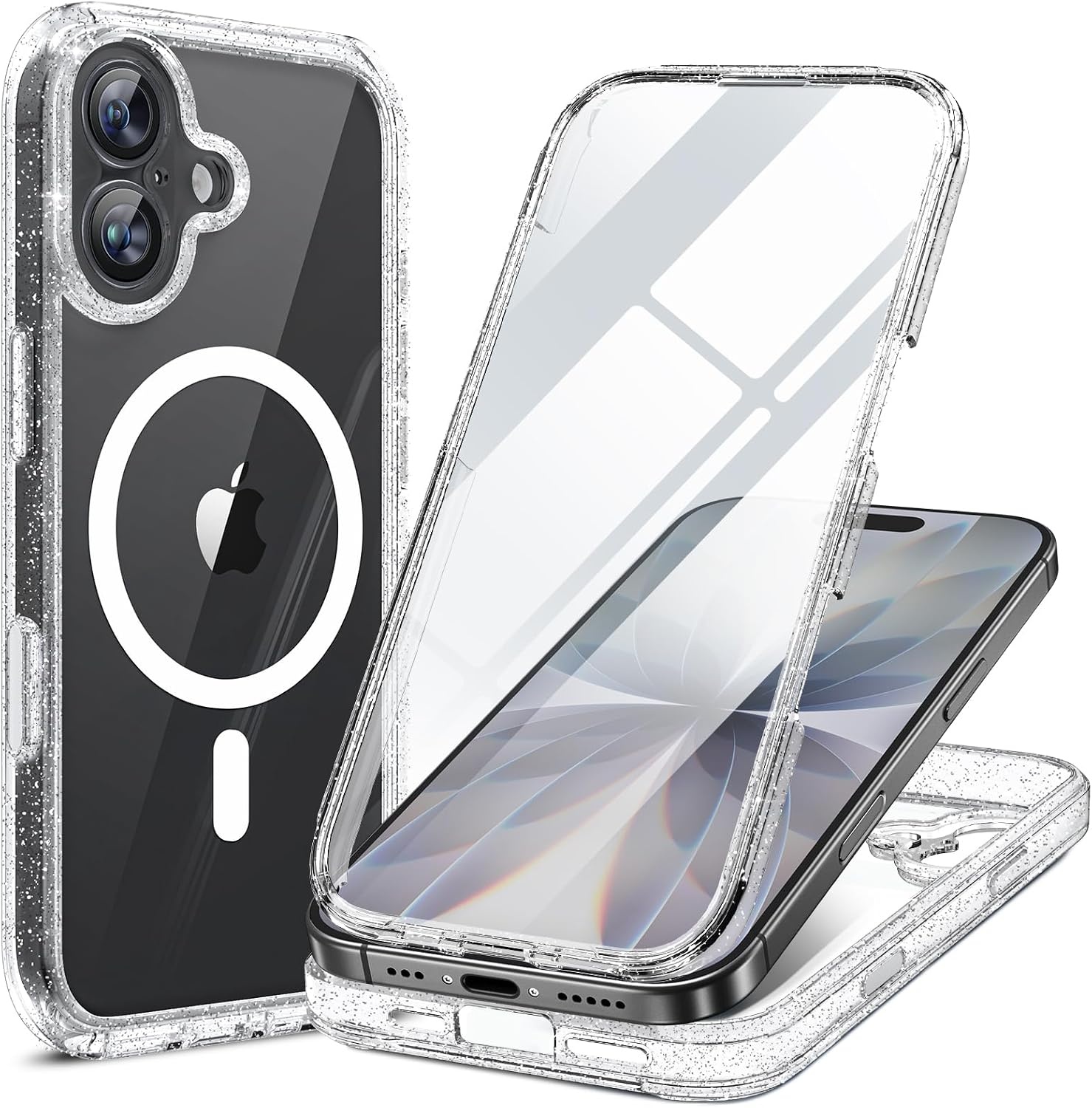 image:imageMiracase for iPhone SE Phone Case 3rd2nd Generation 2022 2020 FullBody with Builtin Glass Screen Protector Heavy Duty 360 Protective Shockproof Bumper Cover for iPhone 8SE BlackClear Glitter