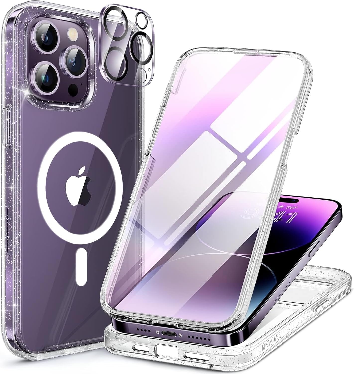 image:imageMiracase for iPhone SE Phone Case 3rd2nd Generation 2022 2020 FullBody with Builtin Glass Screen Protector Heavy Duty 360 Protective Shockproof Bumper Cover for iPhone 8SE BlackMagnetic Clear Glitter
