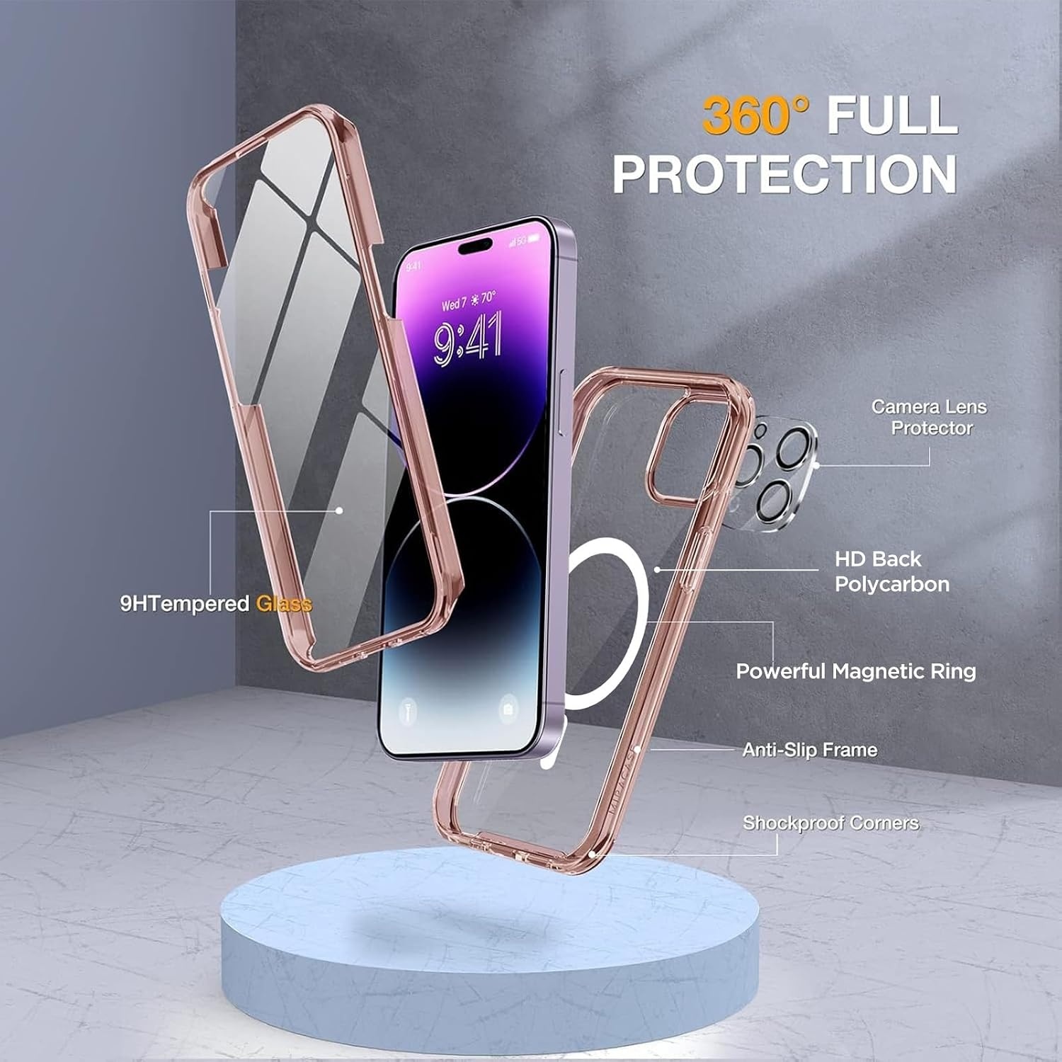 image:imageMiracase for iPhone SE Phone Case 3rd2nd Generation 2022 2020 FullBody with Builtin Glass Screen Protector Heavy Duty 360 Protective Shockproof Bumper Cover for iPhone 8SE BlackMagnetic Clear Pink