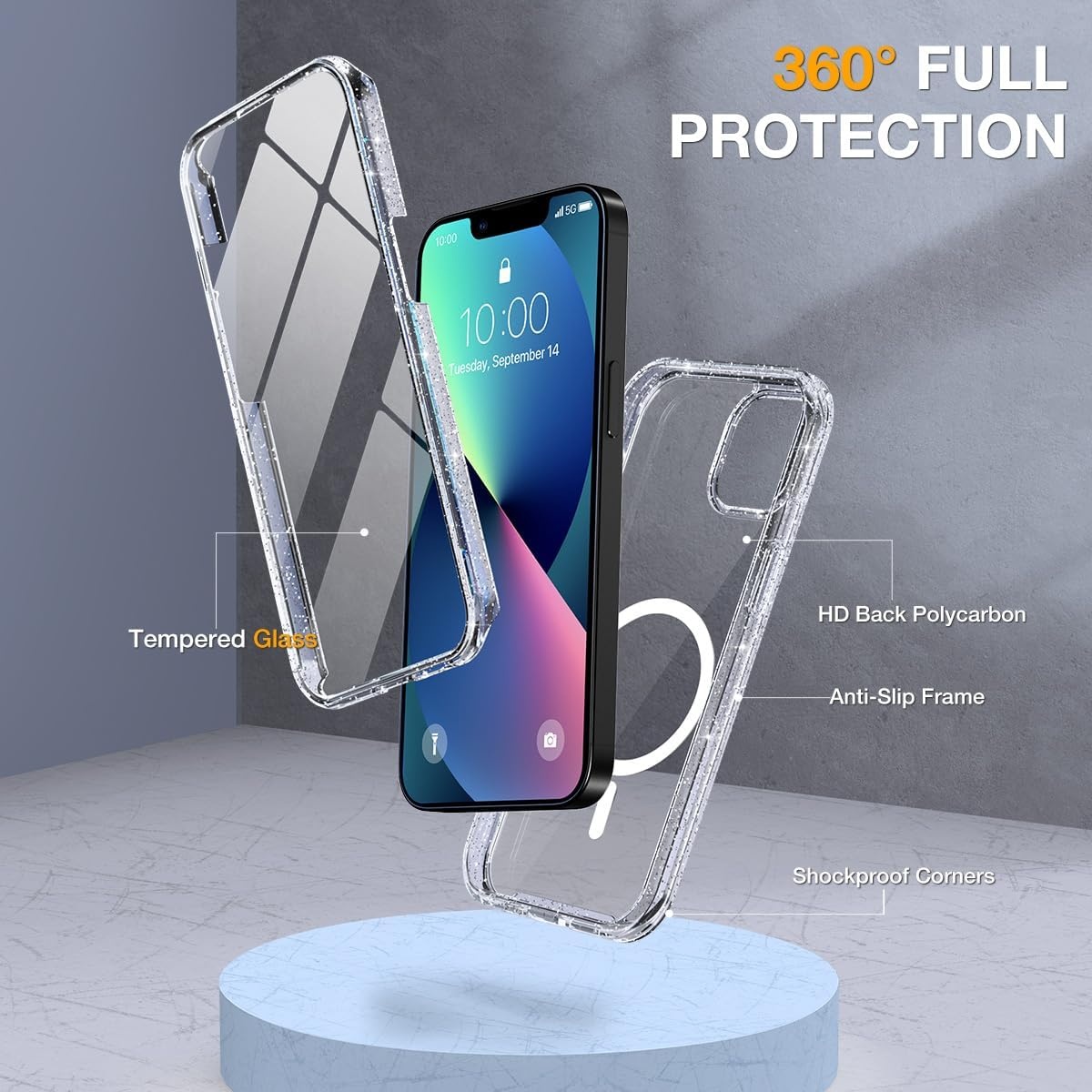 image:imageMiracase for iPhone SE Phone Case 3rd2nd Generation 2022 2020 FullBody with Builtin Glass Screen Protector Heavy Duty 360 Protective Shockproof Bumper Cover for iPhone 8SE BlackMagnetic Clear Glitter