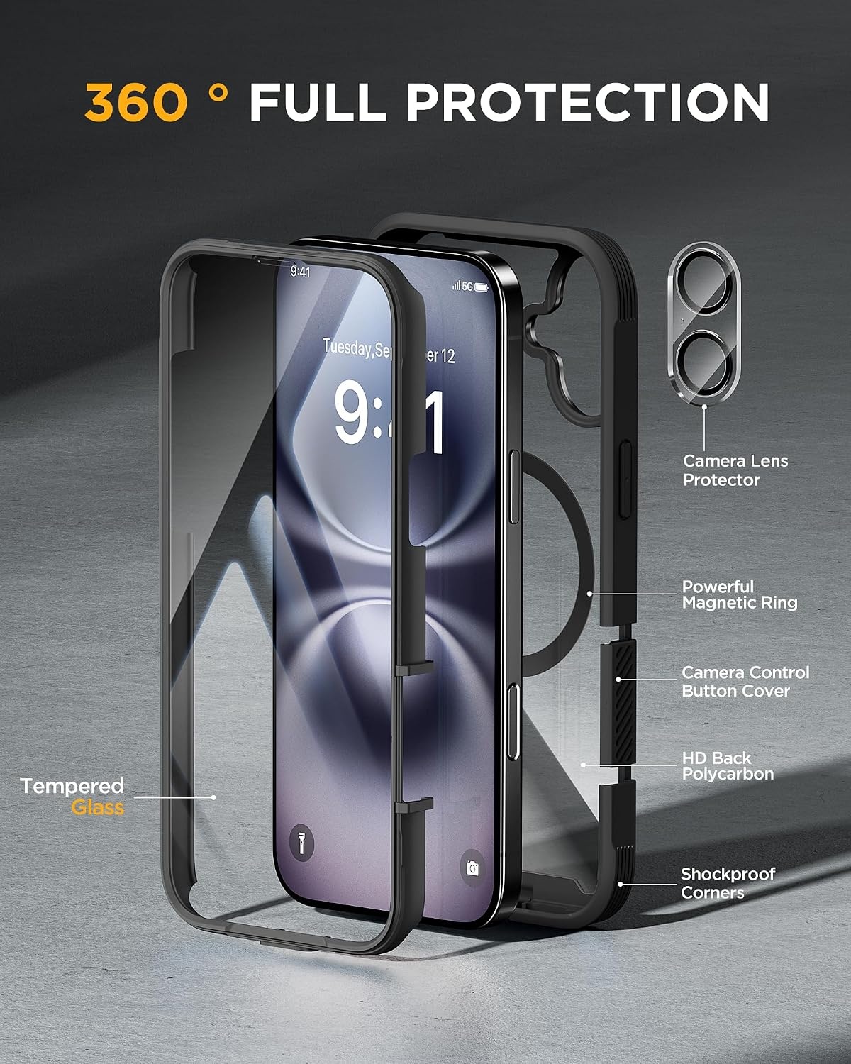 image:imageMiracase for iPhone SE Phone Case 3rd2nd Generation 2022 2020 FullBody with Builtin Glass Screen Protector Heavy Duty 360 Protective Shockproof Bumper Cover for iPhone 8SE BlackMagnetic Classic Black