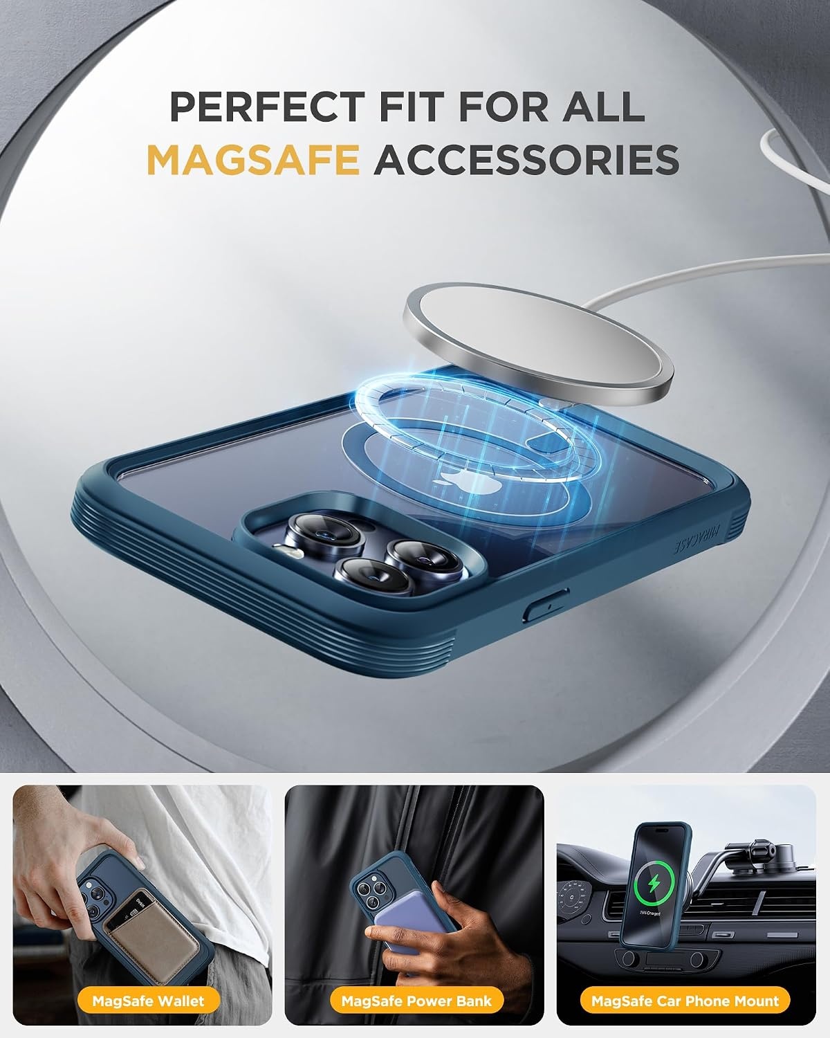 image:imageMiracase for iPhone SE Phone Case 3rd2nd Generation 2022 2020 FullBody with Builtin Glass Screen Protector Heavy Duty 360 Protective Shockproof Bumper Cover for iPhone 8SE BlackMagnetic Blue