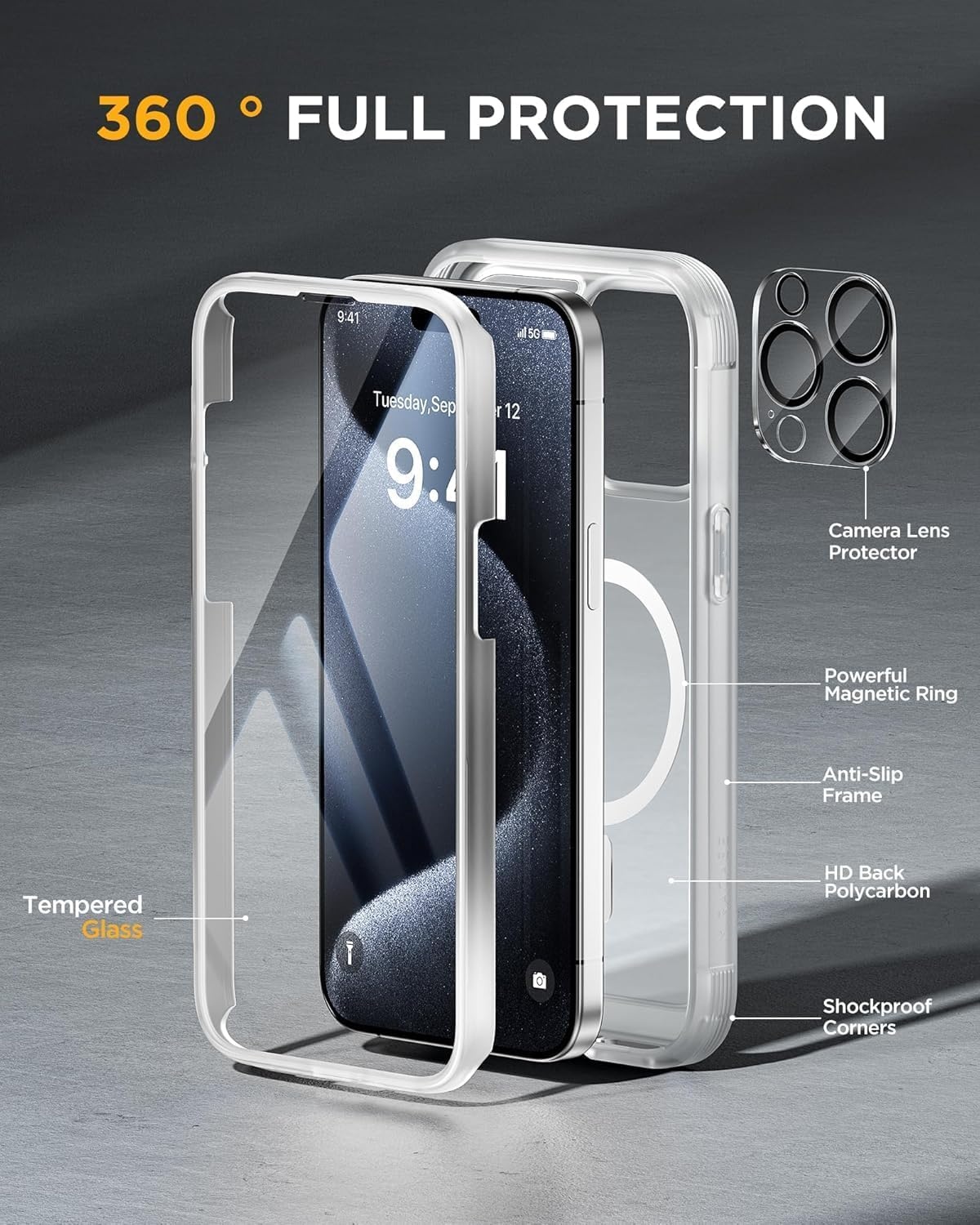 image:imageMiracase for iPhone SE Phone Case 3rd2nd Generation 2022 2020 FullBody with Builtin Glass Screen Protector Heavy Duty 360 Protective Shockproof Bumper Cover for iPhone 8SE BlackMagnetic Matte Clear