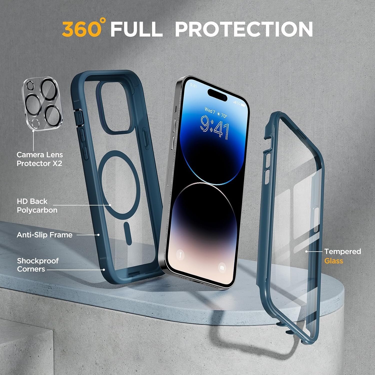 image:imageMiracase for iPhone SE Phone Case 3rd2nd Generation 2022 2020 FullBody with Builtin Glass Screen Protector Heavy Duty 360 Protective Shockproof Bumper Cover for iPhone 8SE BlackStorm Blue