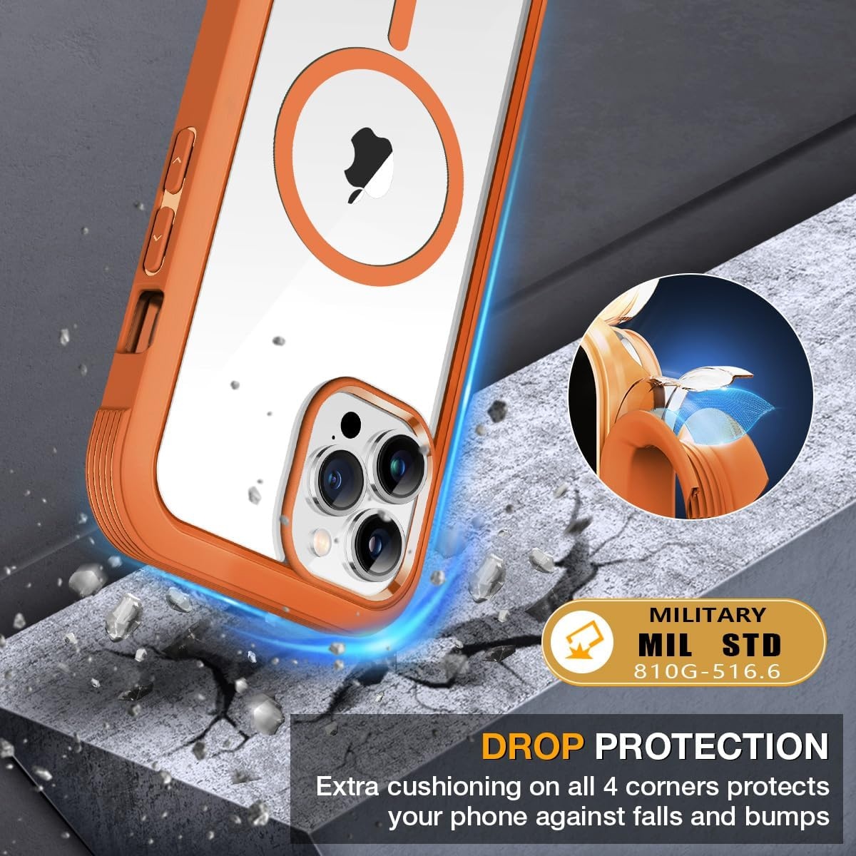 image:imageMiracase for iPhone SE Phone Case 3rd2nd Generation 2022 2020 FullBody with Builtin Glass Screen Protector Heavy Duty 360 Protective Shockproof Bumper Cover for iPhone 8SE BlackMagnetic Orange