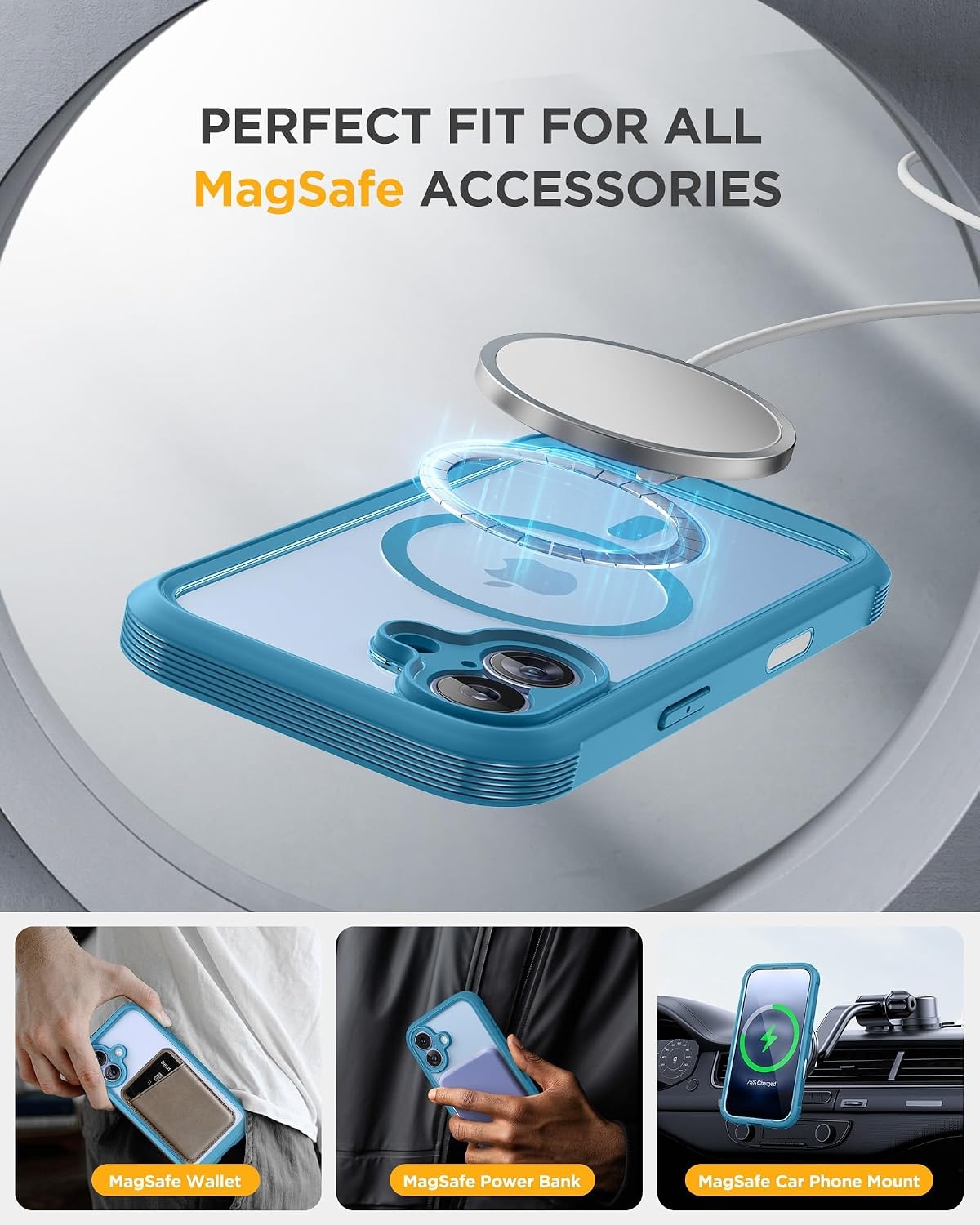 image:imageMiracase for iPhone SE Phone Case 3rd2nd Generation 2022 2020 FullBody with Builtin Glass Screen Protector Heavy Duty 360 Protective Shockproof Bumper Cover for iPhone 8SE BlackMagnetic Blue