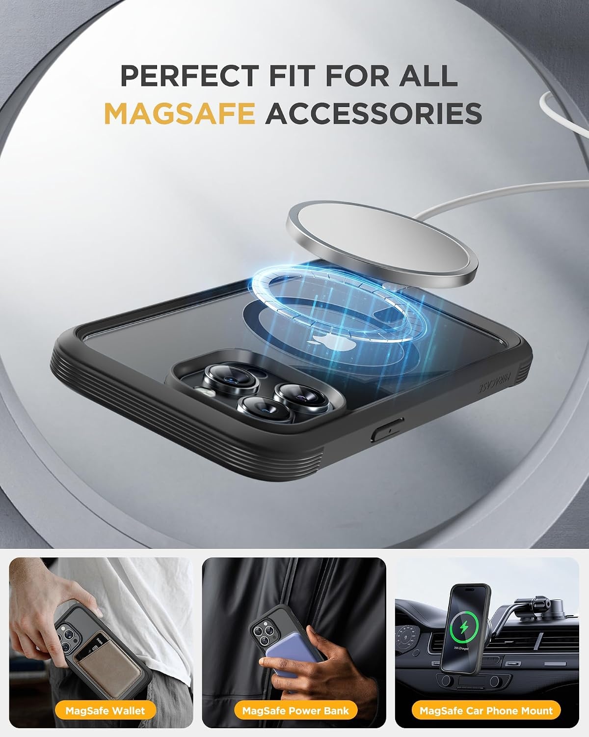 image:imageMiracase for iPhone SE Phone Case 3rd2nd Generation 2022 2020 FullBody with Builtin Glass Screen Protector Heavy Duty 360 Protective Shockproof Bumper Cover for iPhone 8SE BlackMagnetic Classic Black