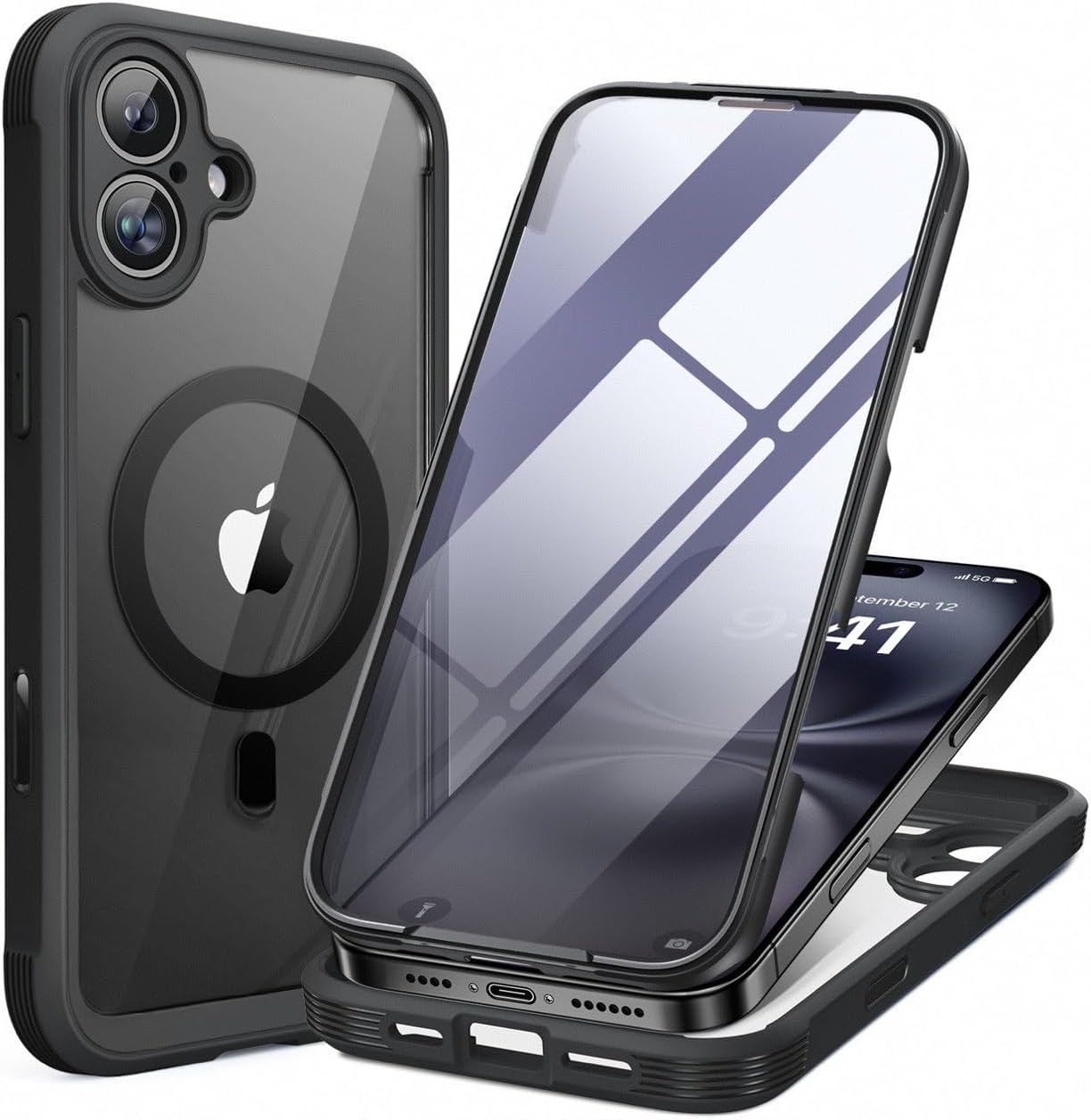 image:imageMiracase for iPhone SE Phone Case 3rd2nd Generation 2022 2020 FullBody with Builtin Glass Screen Protector Heavy Duty 360 Protective Shockproof Bumper Cover for iPhone 8SE BlackMagnetic Classic Black