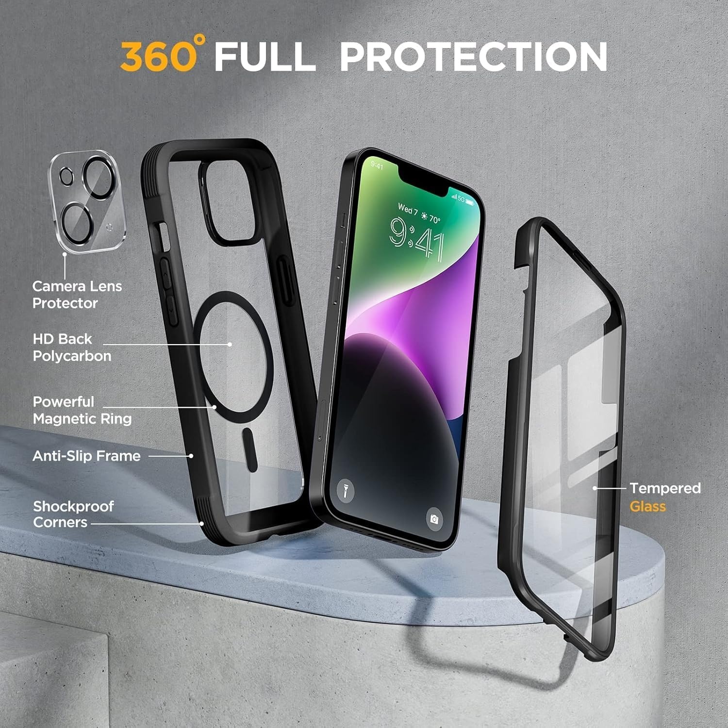 image:imageMiracase for iPhone SE Phone Case 3rd2nd Generation 2022 2020 FullBody with Builtin Glass Screen Protector Heavy Duty 360 Protective Shockproof Bumper Cover for iPhone 8SE BlackMagnetic Classic Black