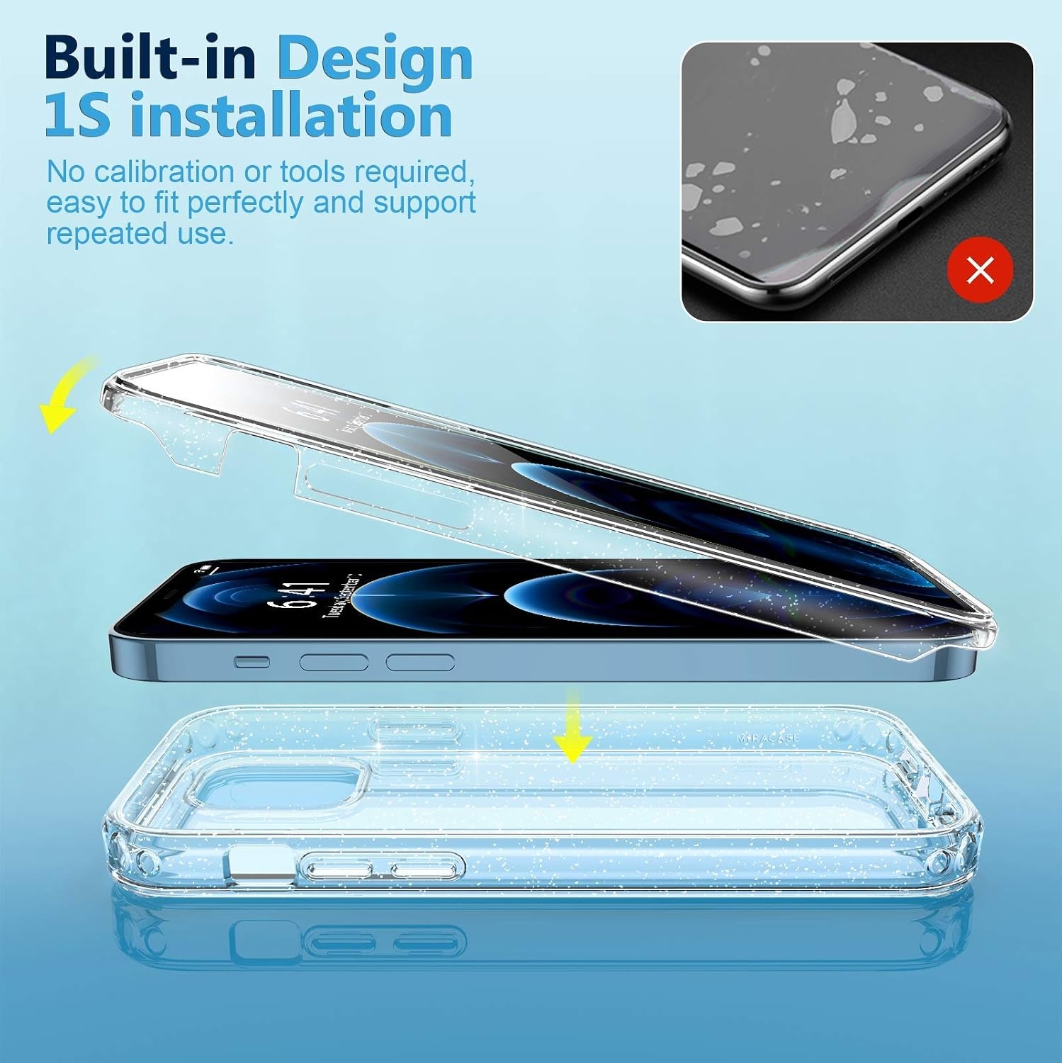 image:imageMiracase for iPhone SE Phone Case 3rd2nd Generation 2022 2020 FullBody with Builtin Glass Screen Protector Heavy Duty 360 Protective Shockproof Bumper Cover for iPhone 8SE BlackClear Glitter