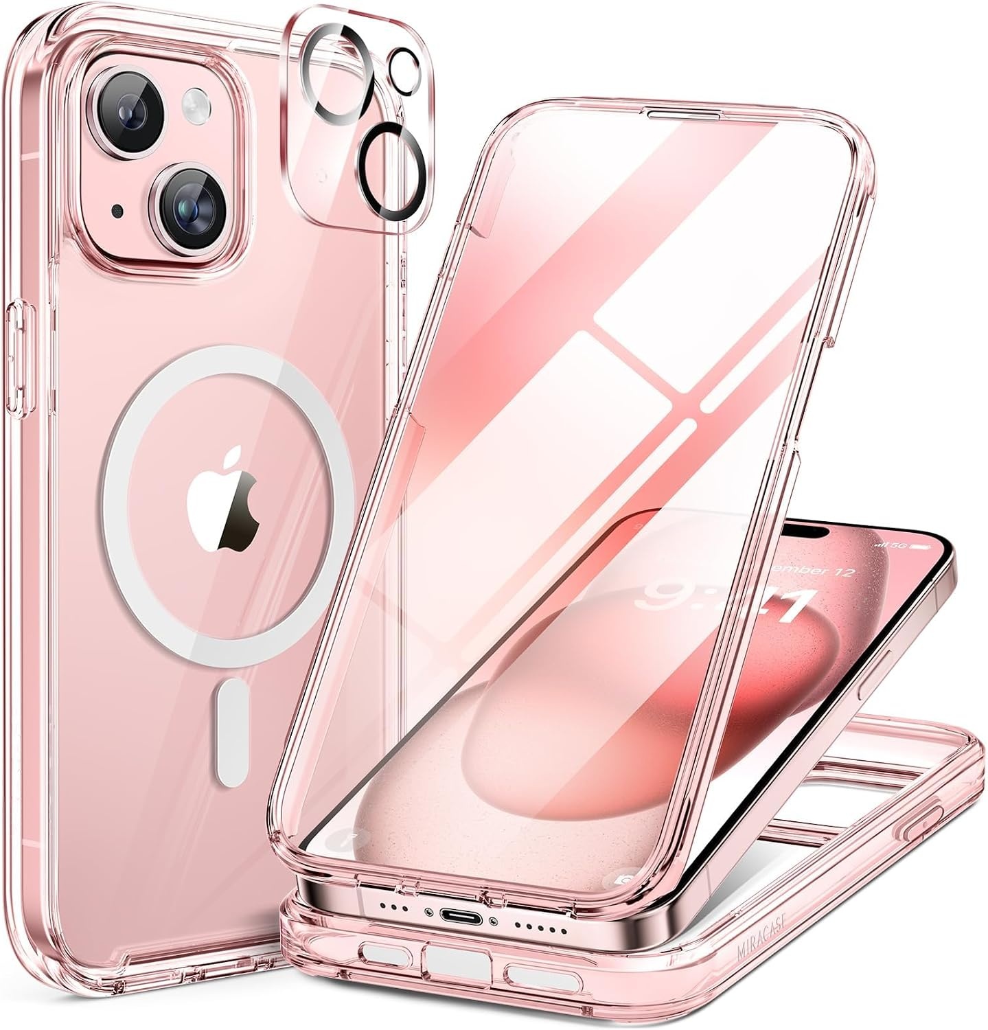 image:imageMiracase for iPhone SE Phone Case 3rd2nd Generation 2022 2020 FullBody with Builtin Glass Screen Protector Heavy Duty 360 Protective Shockproof Bumper Cover for iPhone 8SE BlackMagnetic Clear Pink