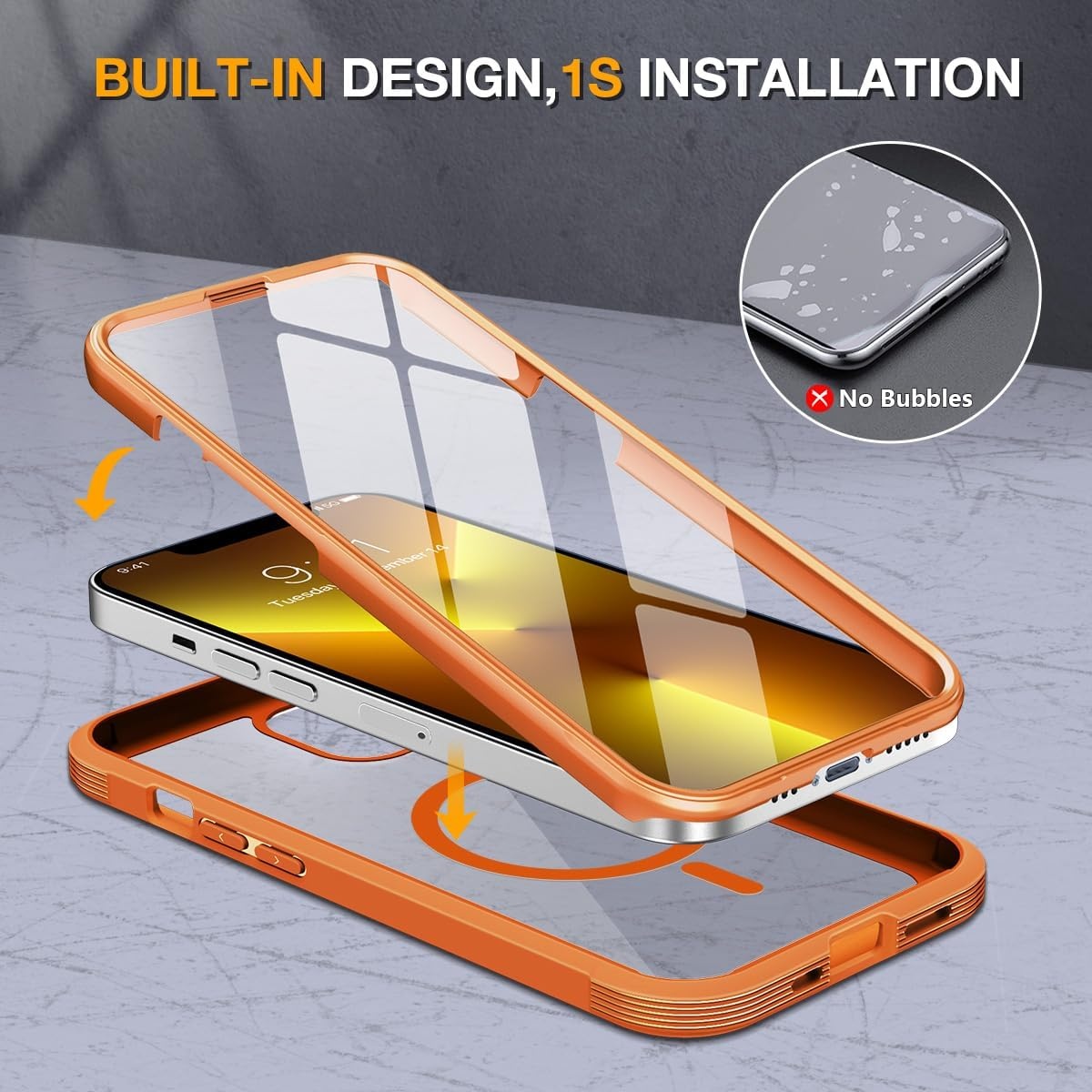 image:imageMiracase for iPhone SE Phone Case 3rd2nd Generation 2022 2020 FullBody with Builtin Glass Screen Protector Heavy Duty 360 Protective Shockproof Bumper Cover for iPhone 8SE BlackMagnetic Orange