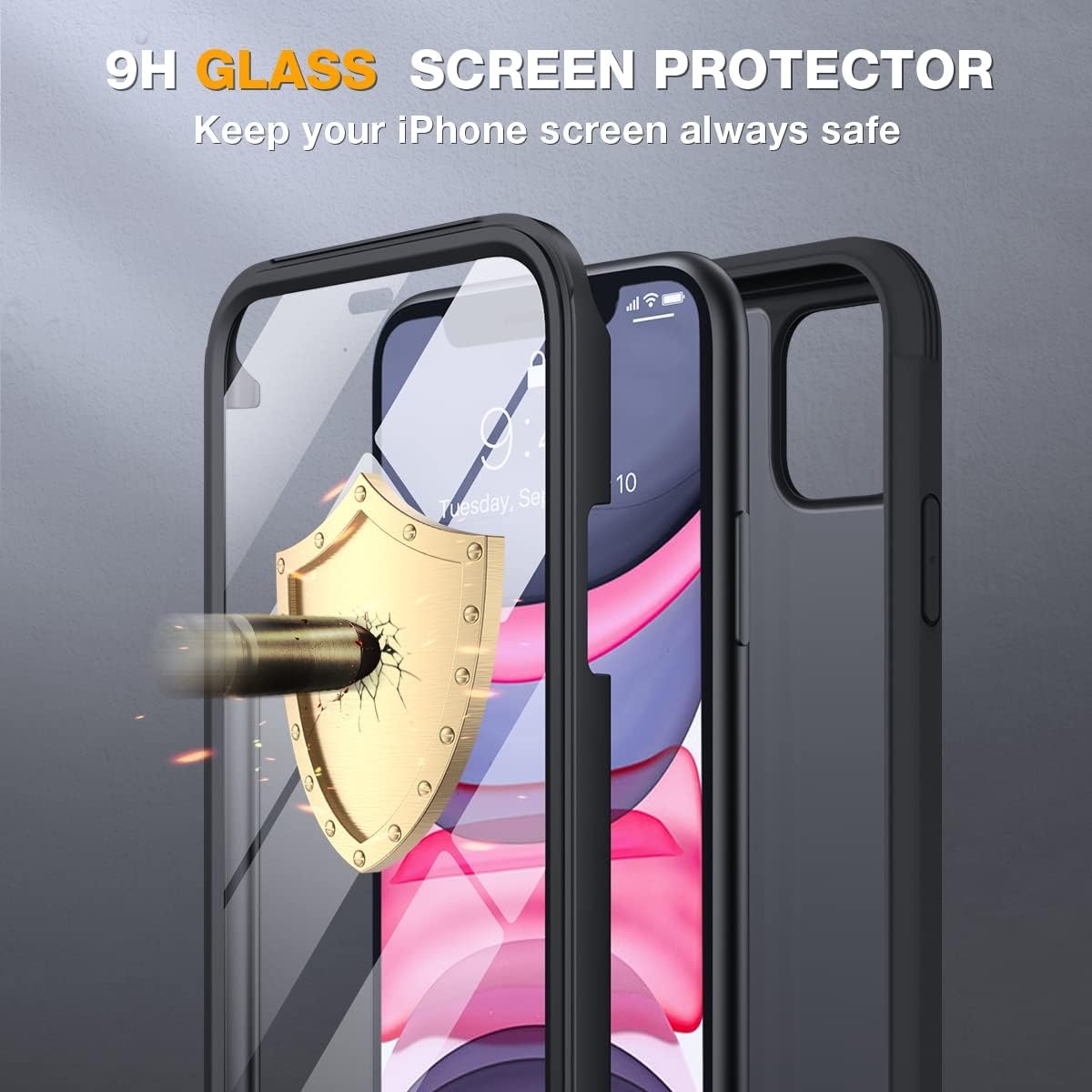 image:imageMiracase for iPhone SE Phone Case 3rd2nd Generation 2022 2020 FullBody with Builtin Glass Screen Protector Heavy Duty 360 Protective Shockproof Bumper Cover for iPhone 8SE BlackMatte Black