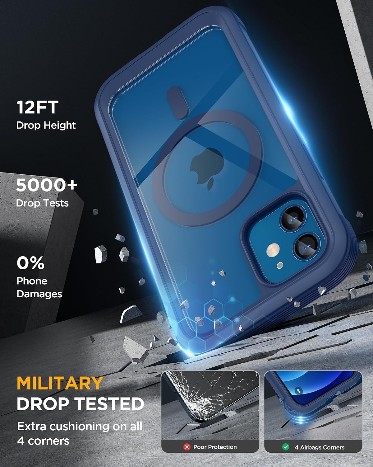 image:imageMiracase for iPhone SE Phone Case 3rd2nd Generation 2022 2020 FullBody with Builtin Glass Screen Protector Heavy Duty 360 Protective Shockproof Bumper Cover for iPhone 8SE BlackMagnetic Blue