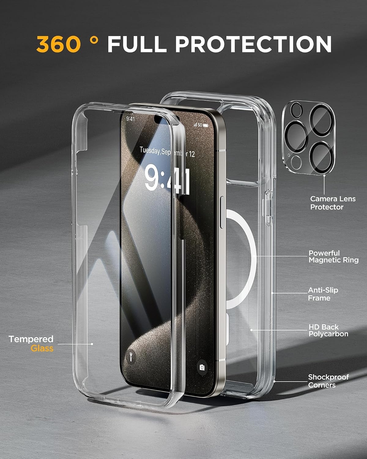 image:imageMiracase for iPhone SE Phone Case 3rd2nd Generation 2022 2020 FullBody with Builtin Glass Screen Protector Heavy Duty 360 Protective Shockproof Bumper Cover for iPhone 8SE BlackMagnetic Clear