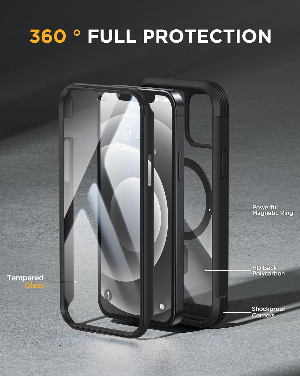 image:imageMiracase for iPhone SE Phone Case 3rd2nd Generation 2022 2020 FullBody with Builtin Glass Screen Protector Heavy Duty 360 Protective Shockproof Bumper Cover for iPhone 8SE BlackMagnetic Classic Black