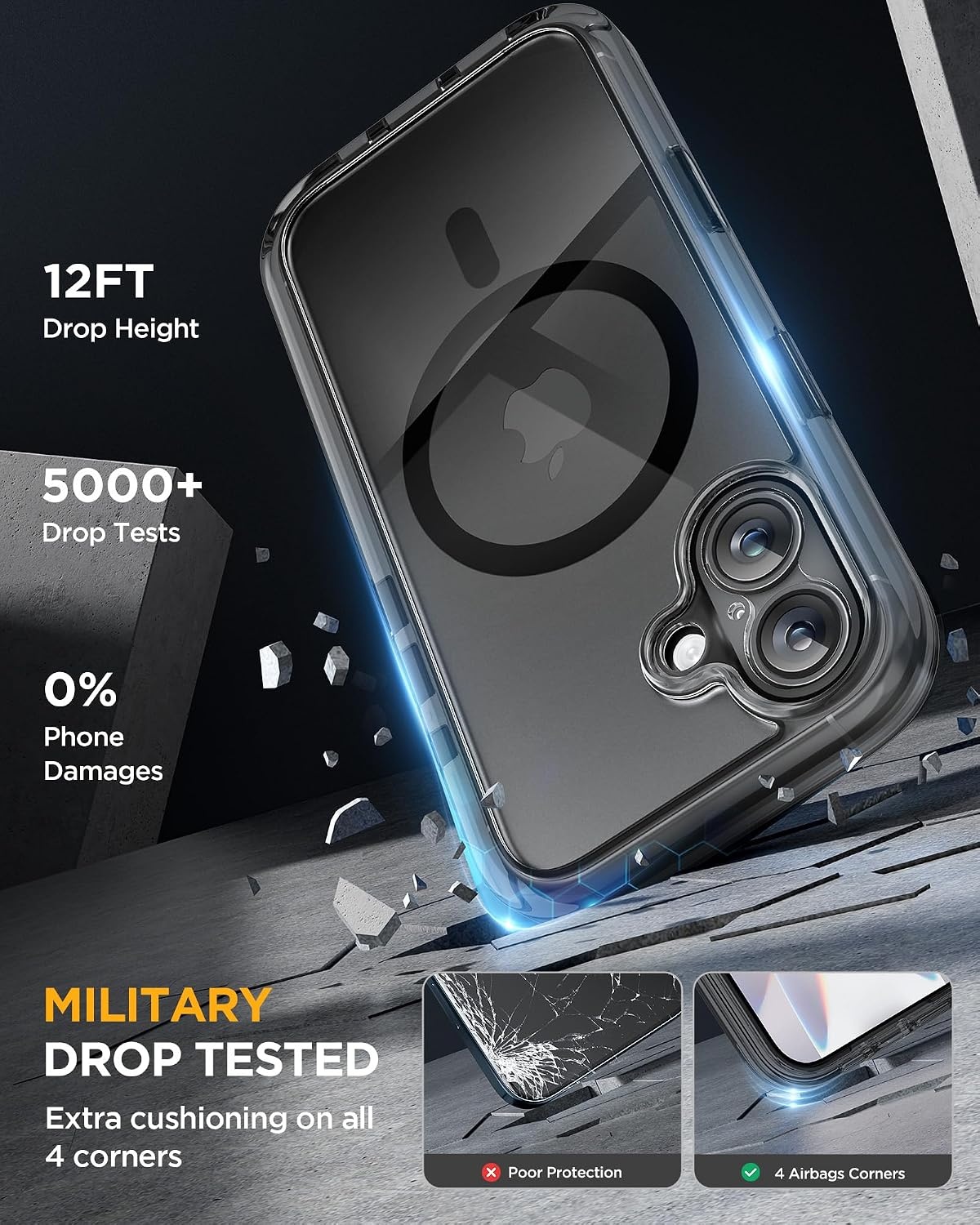 image:imageMiracase for iPhone SE Phone Case 3rd2nd Generation 2022 2020 FullBody with Builtin Glass Screen Protector Heavy Duty 360 Protective Shockproof Bumper Cover for iPhone 8SE BlackMagnetic Clear Black